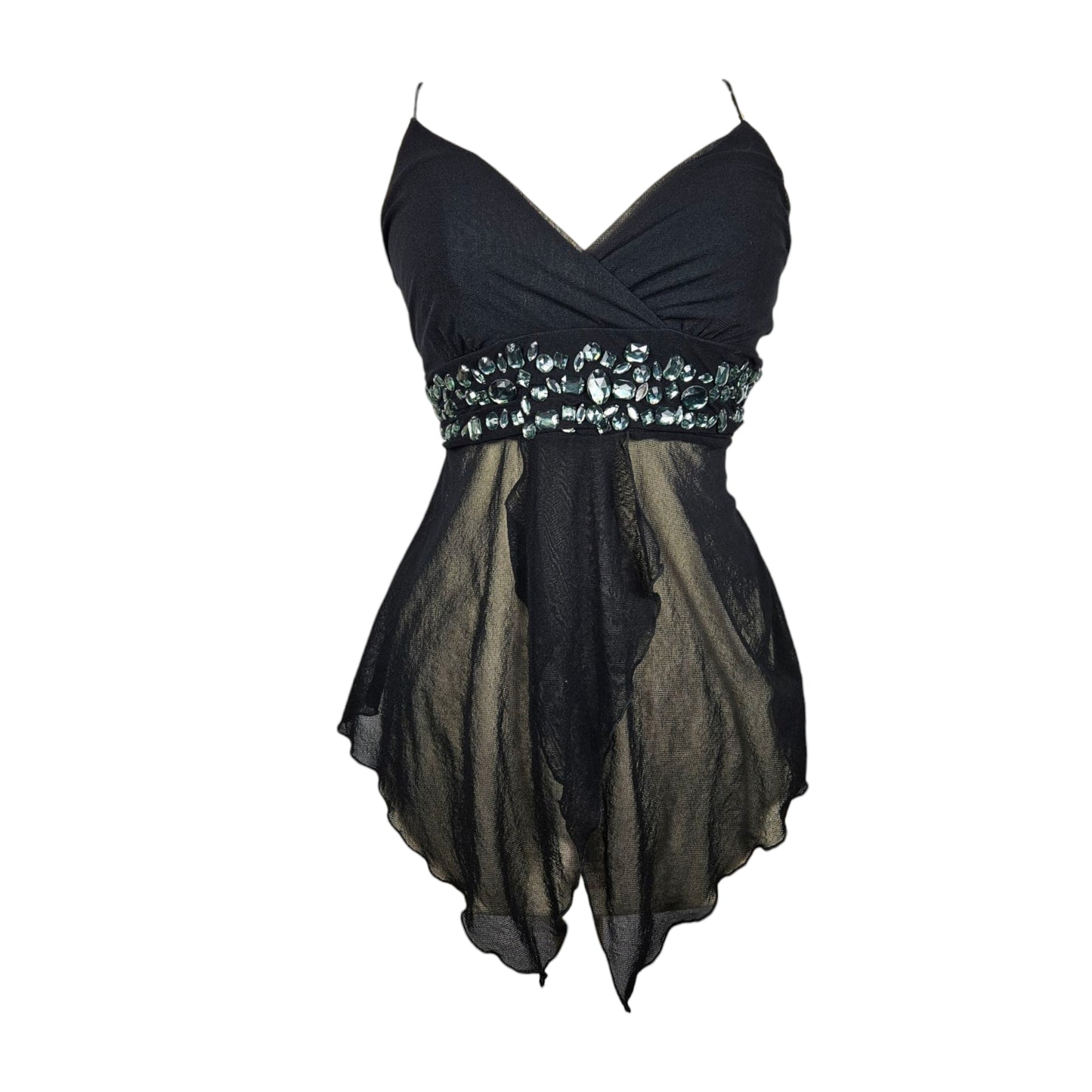 Top asymétrique brodé de pierres