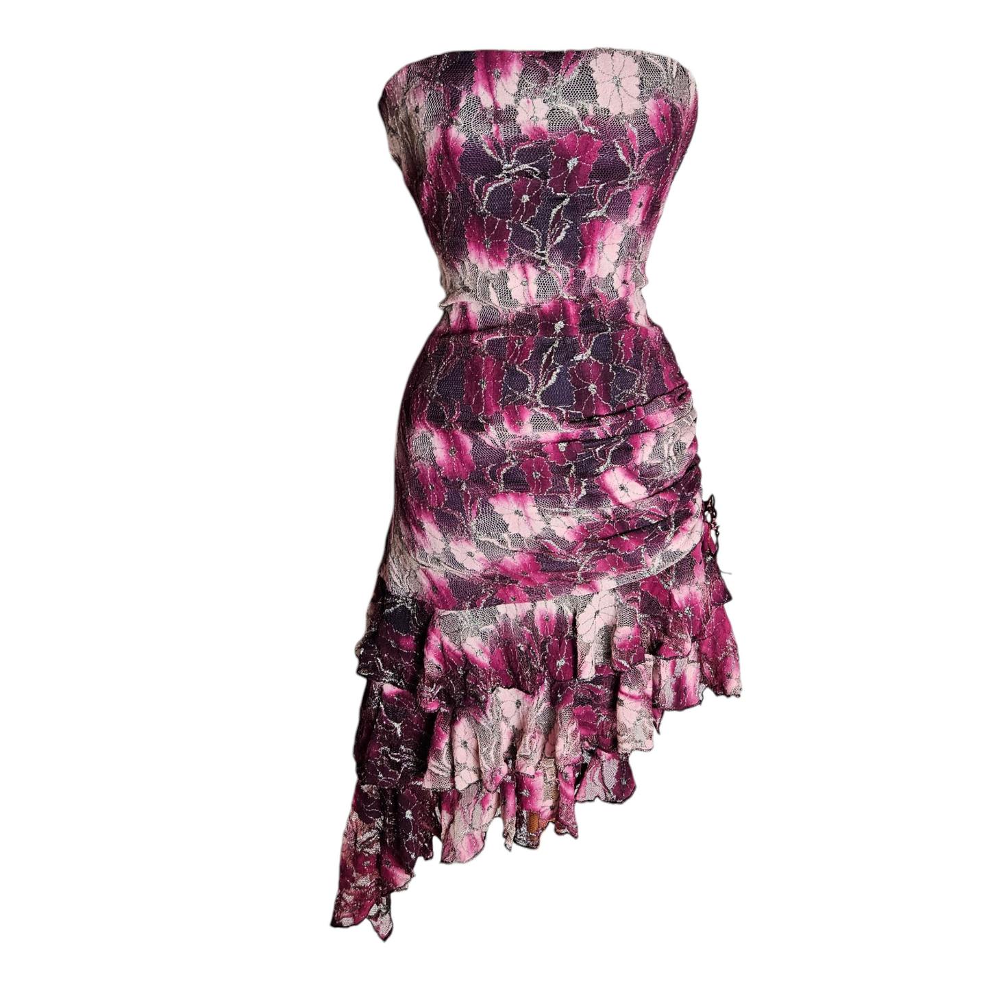 Robe strapless dentelle violette et rose