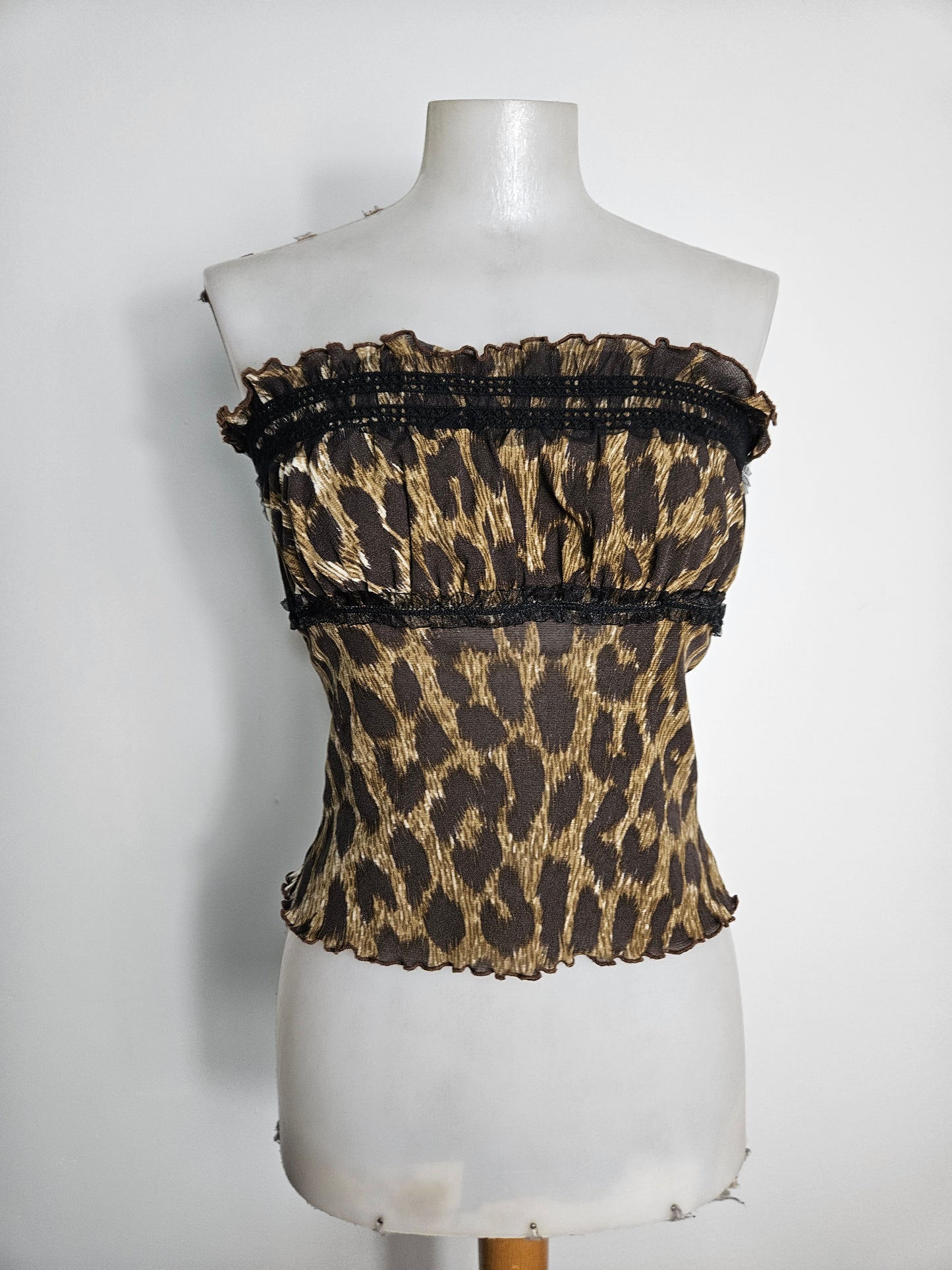 Haut strapless en voile léopard