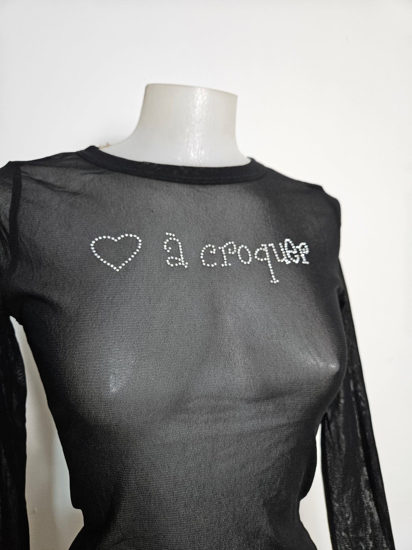 Haut en voile inscription en strass