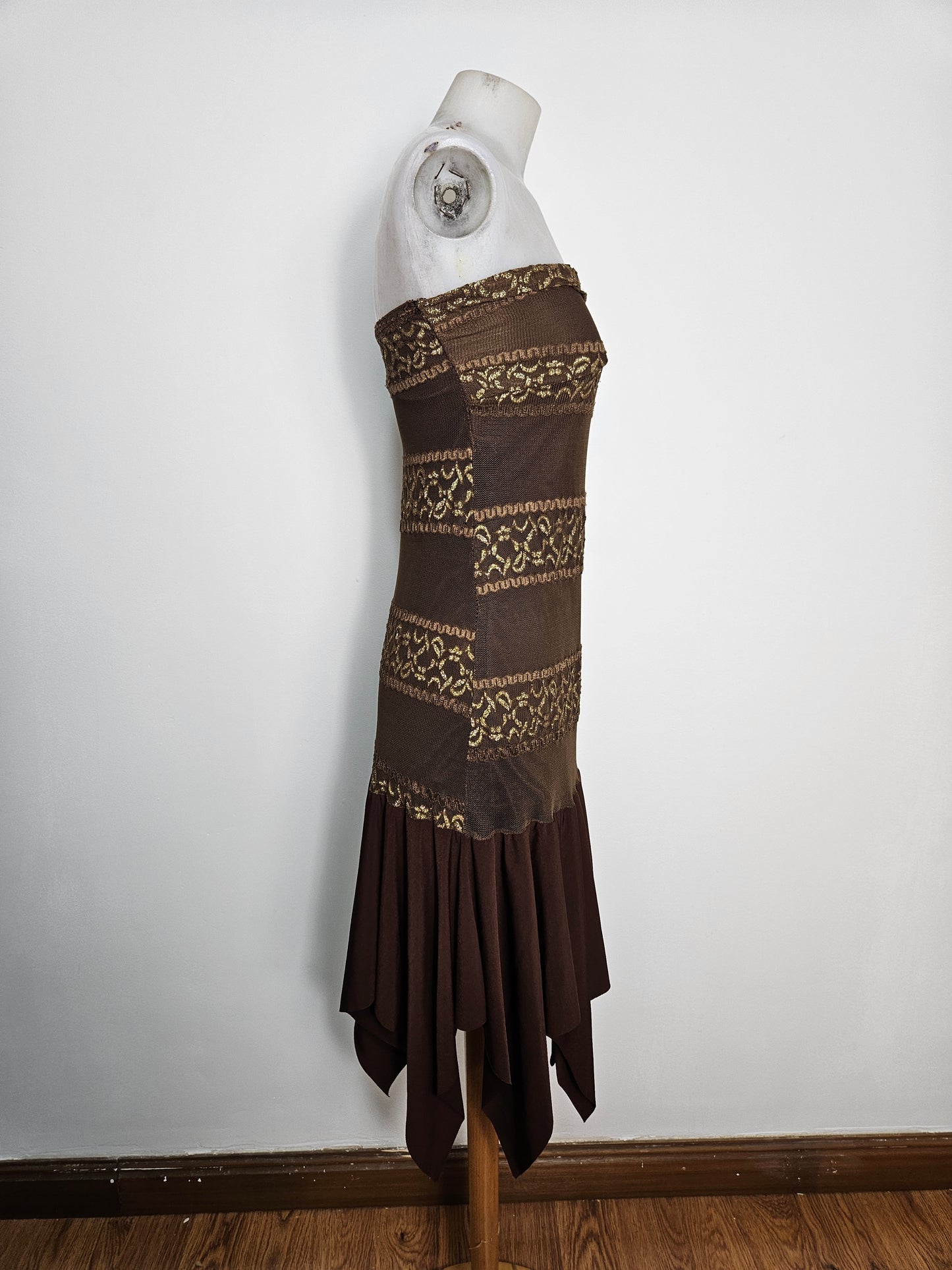 Robe strapless voile et dentelle marron