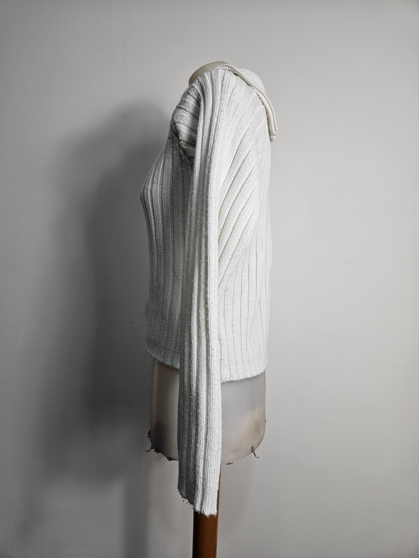 Pull côtelé blanc à zip
