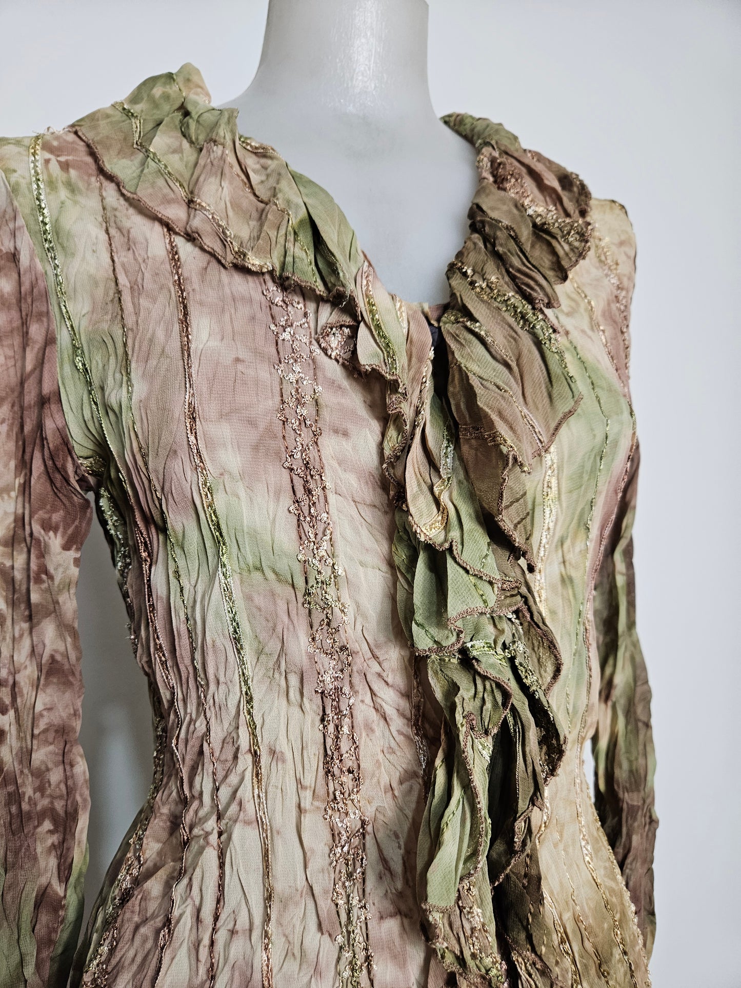 Blusa de voile verde y marrón
