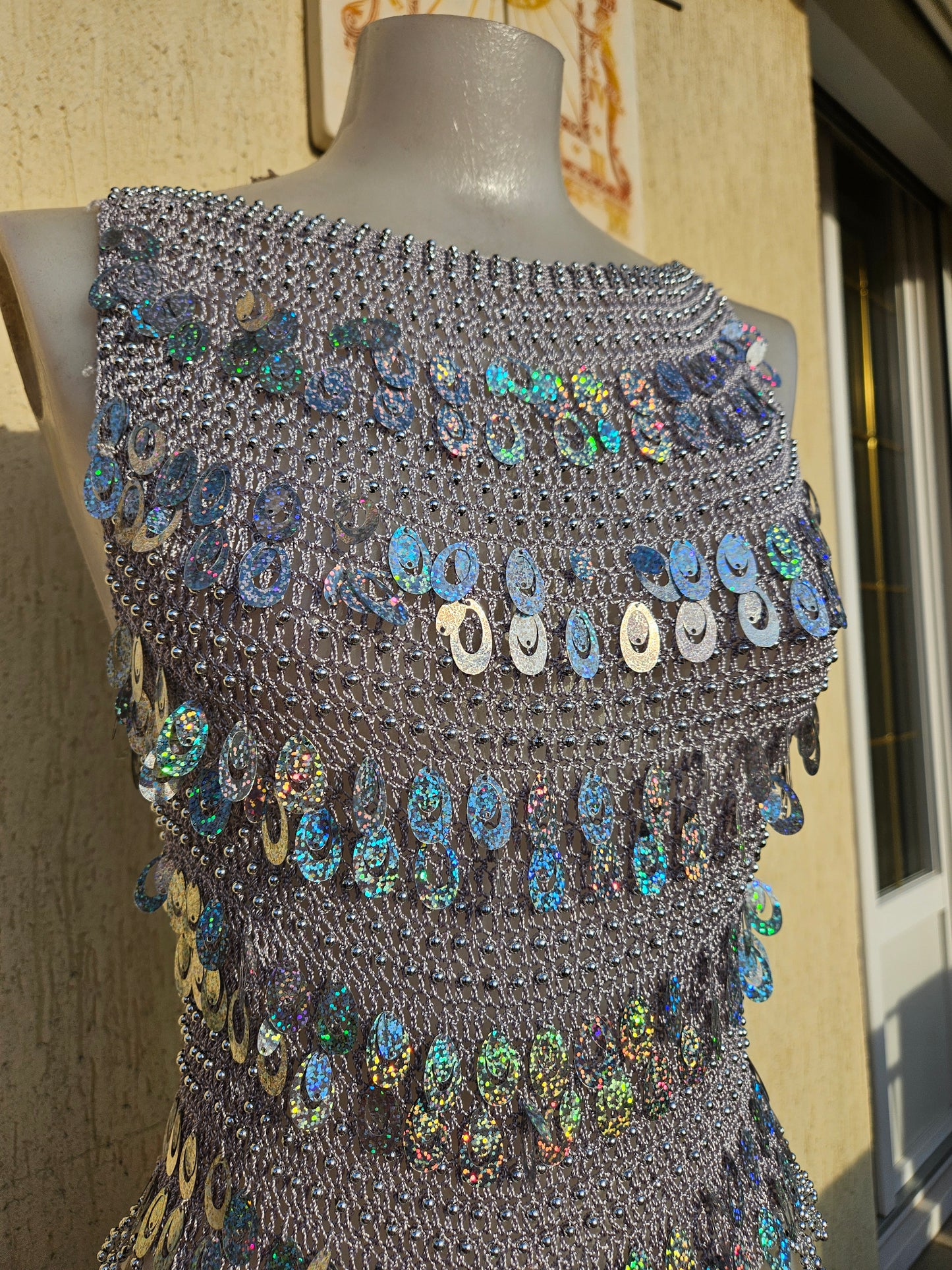 Haut en crochet à sequins argentés