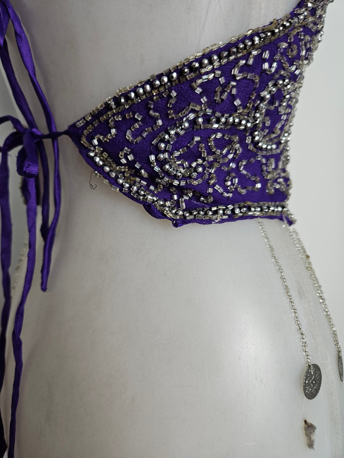 Top halter con mariposas moradas y plateadas