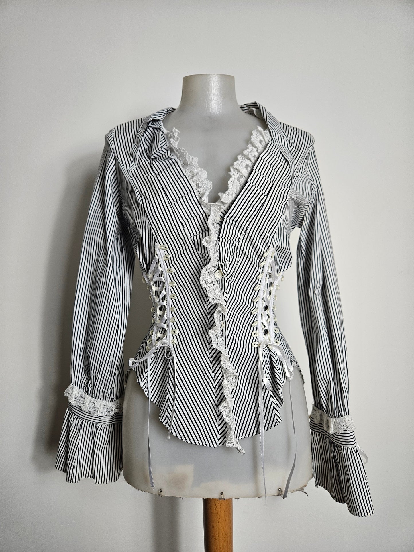 Striped shirt with lace-up detailing