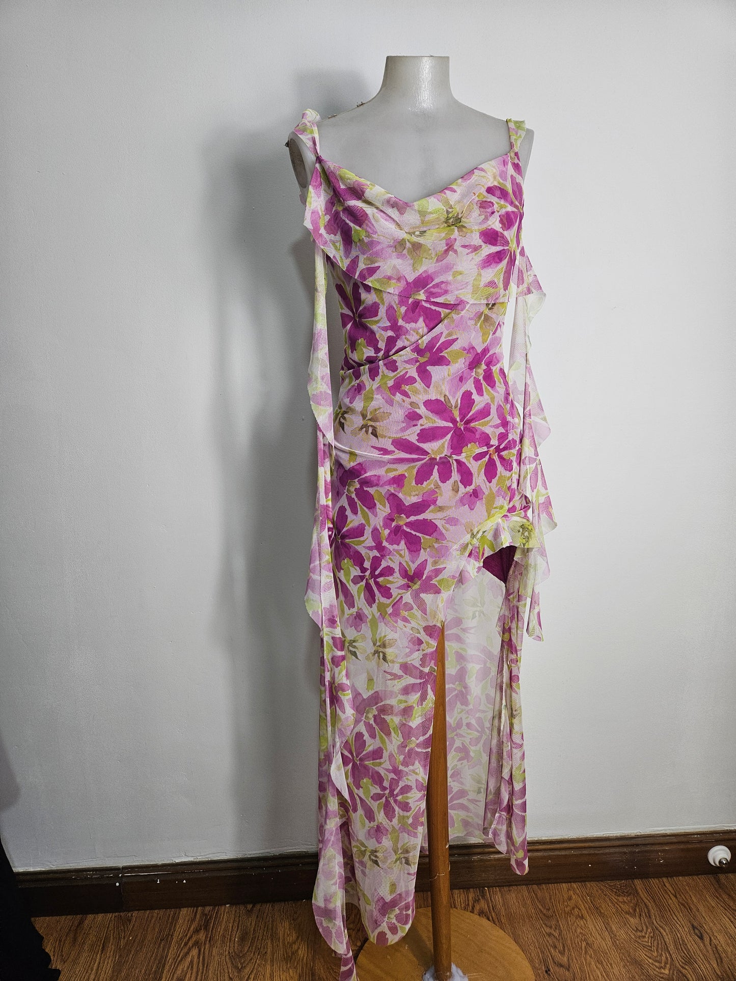 Robe fleurie rose et verte