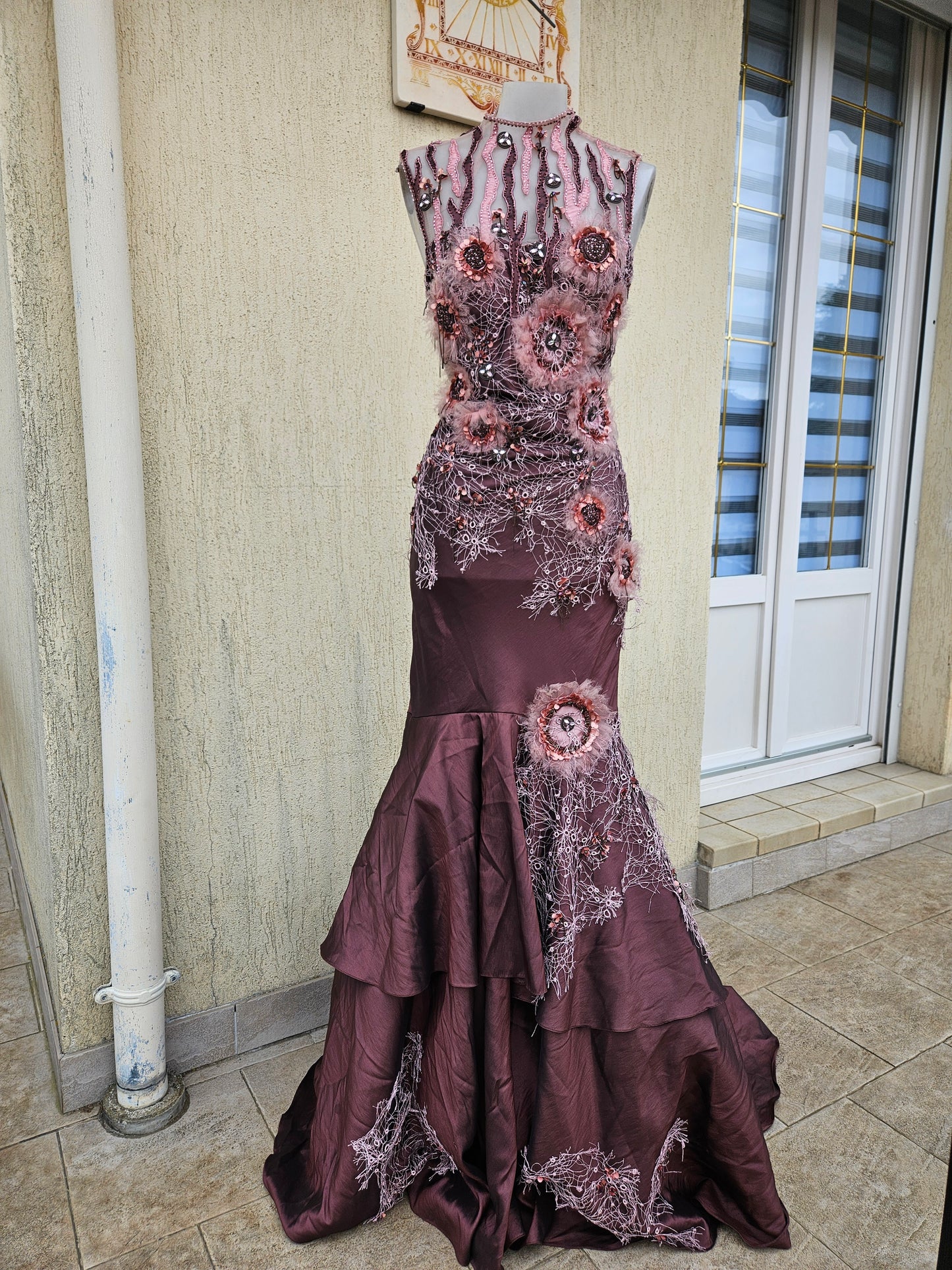 Maxi robe rose brodée