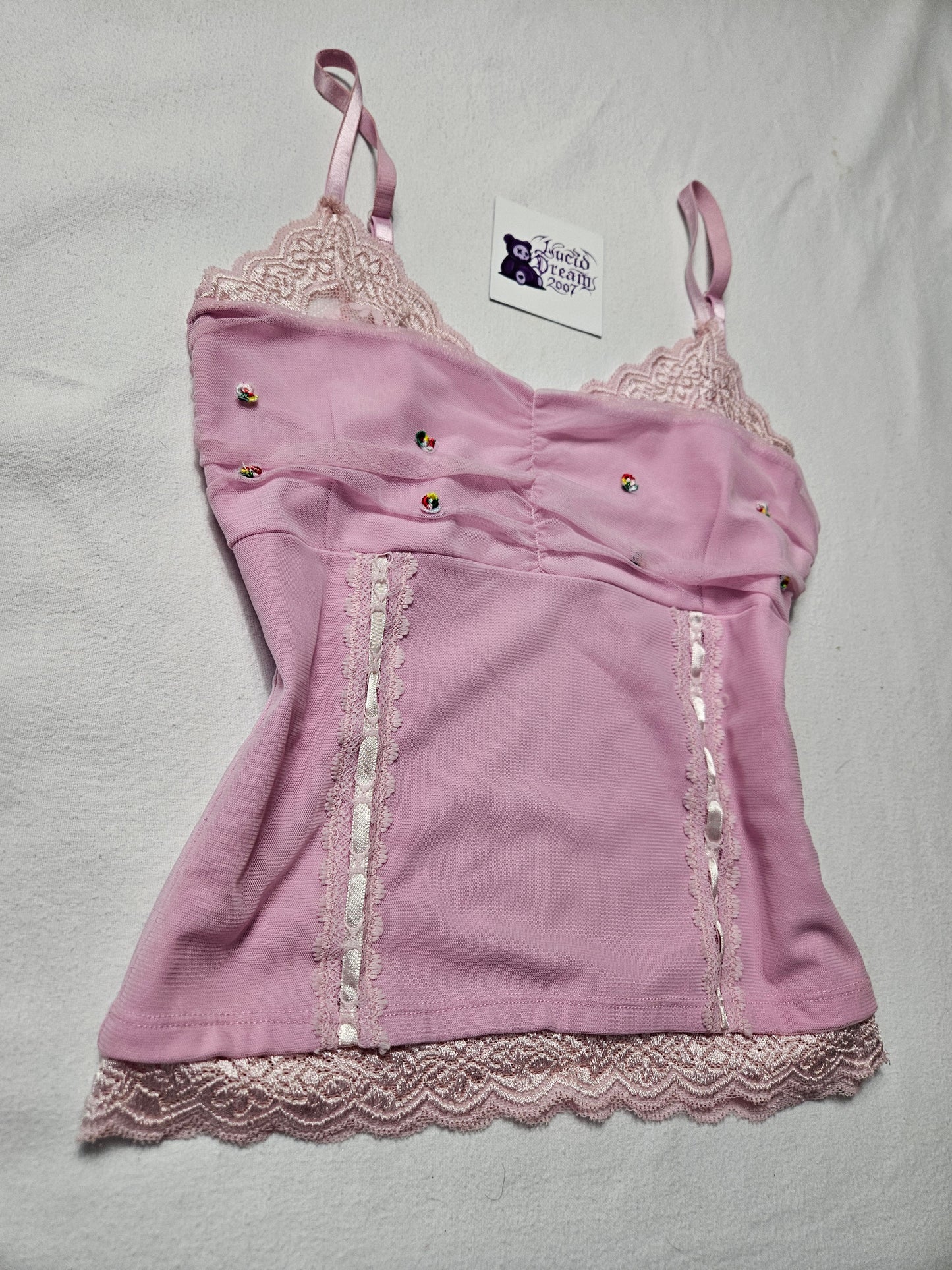 Pink lace and voile top