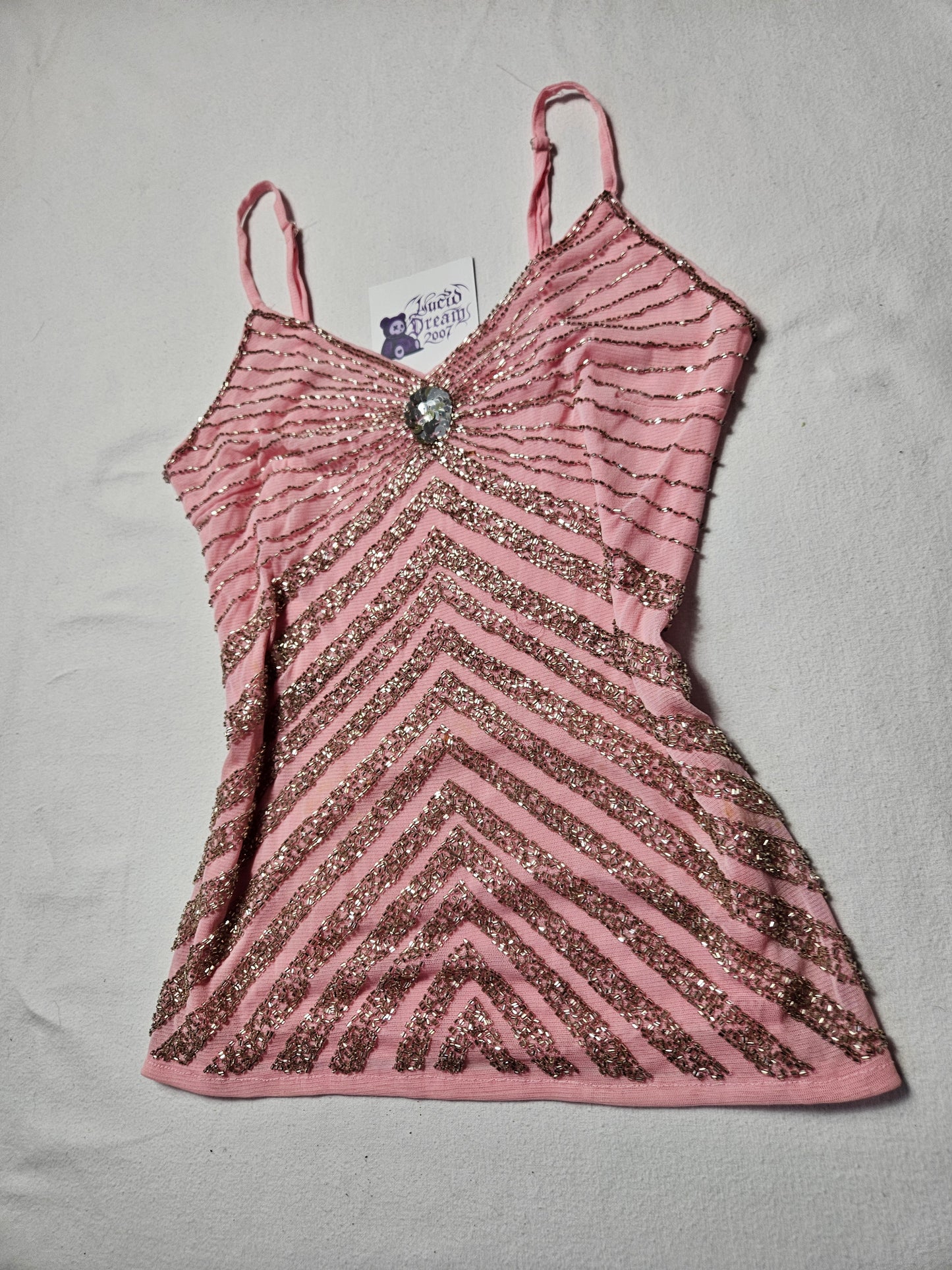 Haut en voile brodé rose