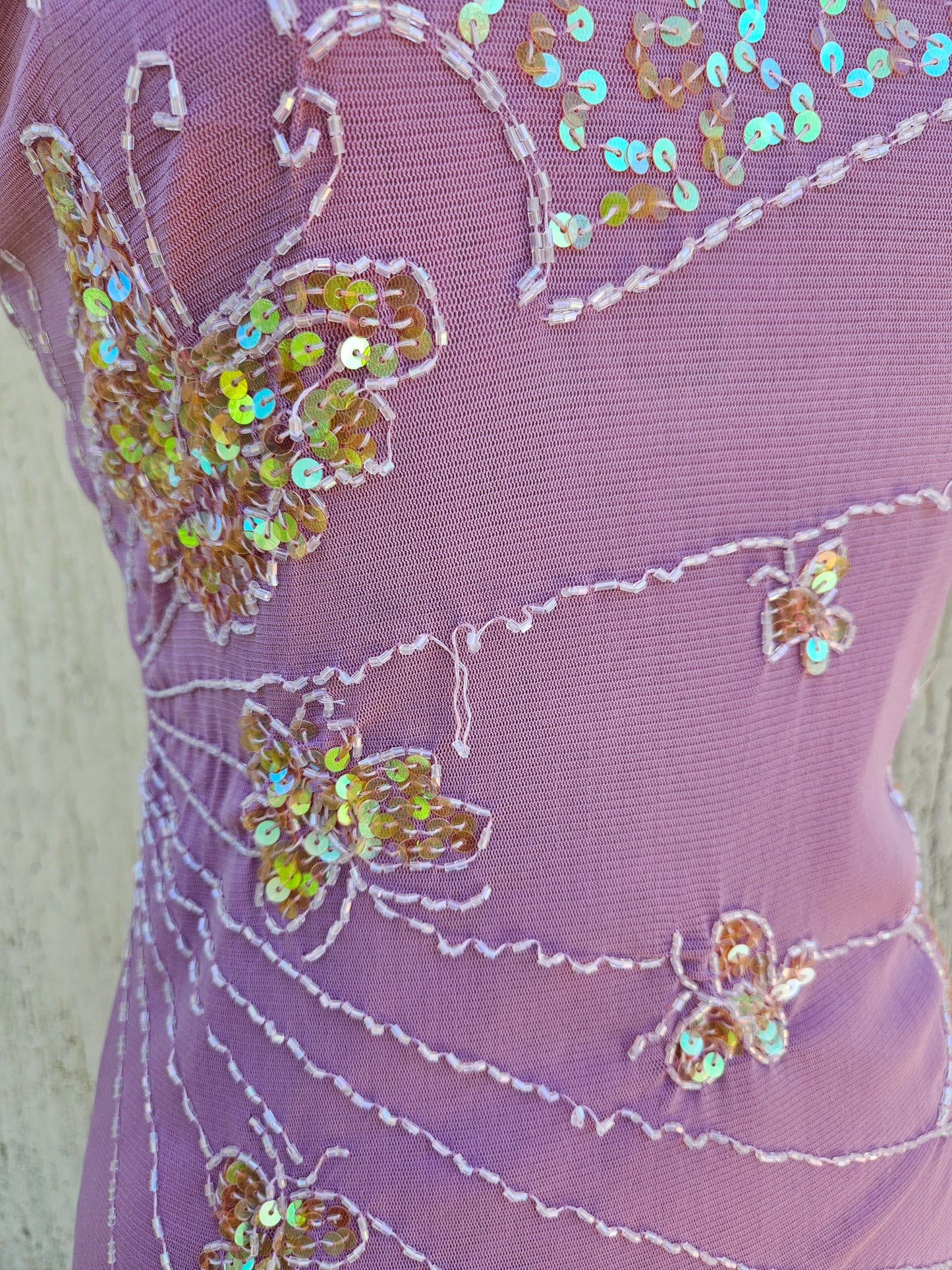 Haut en voile brodé rose motifs papillons