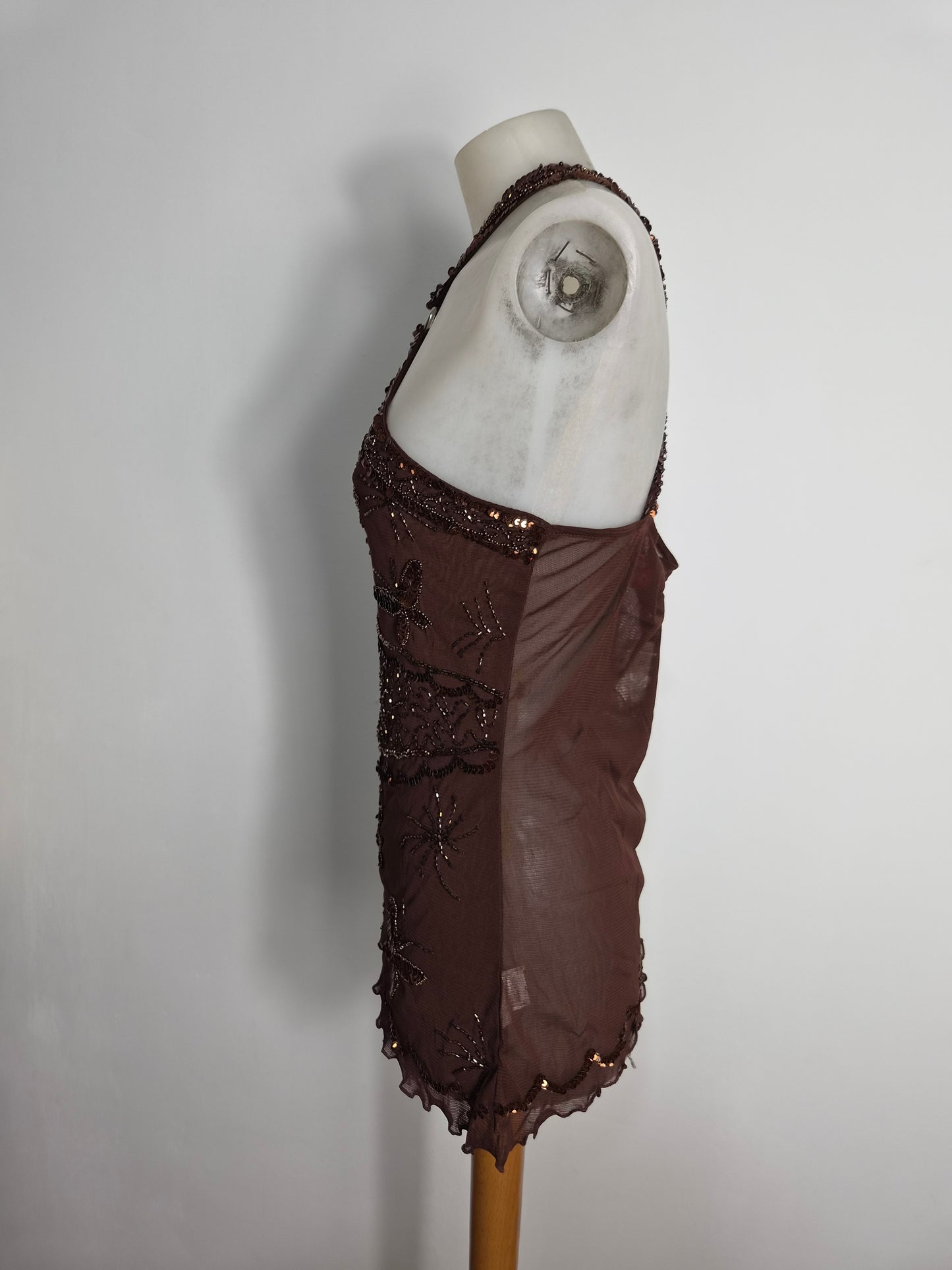 Haut asymétrique marron brodé