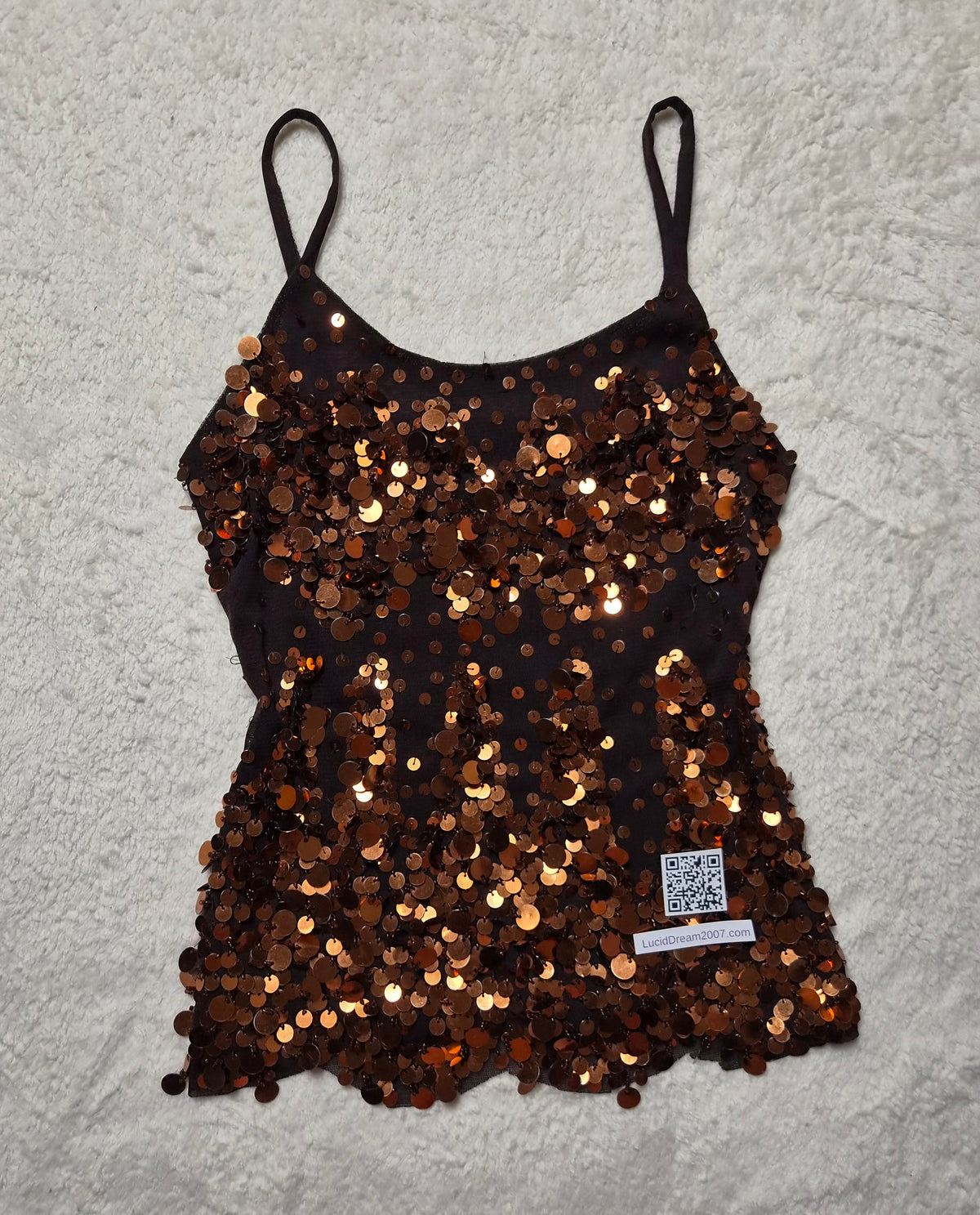 Haut en voile marron brodé de sequins