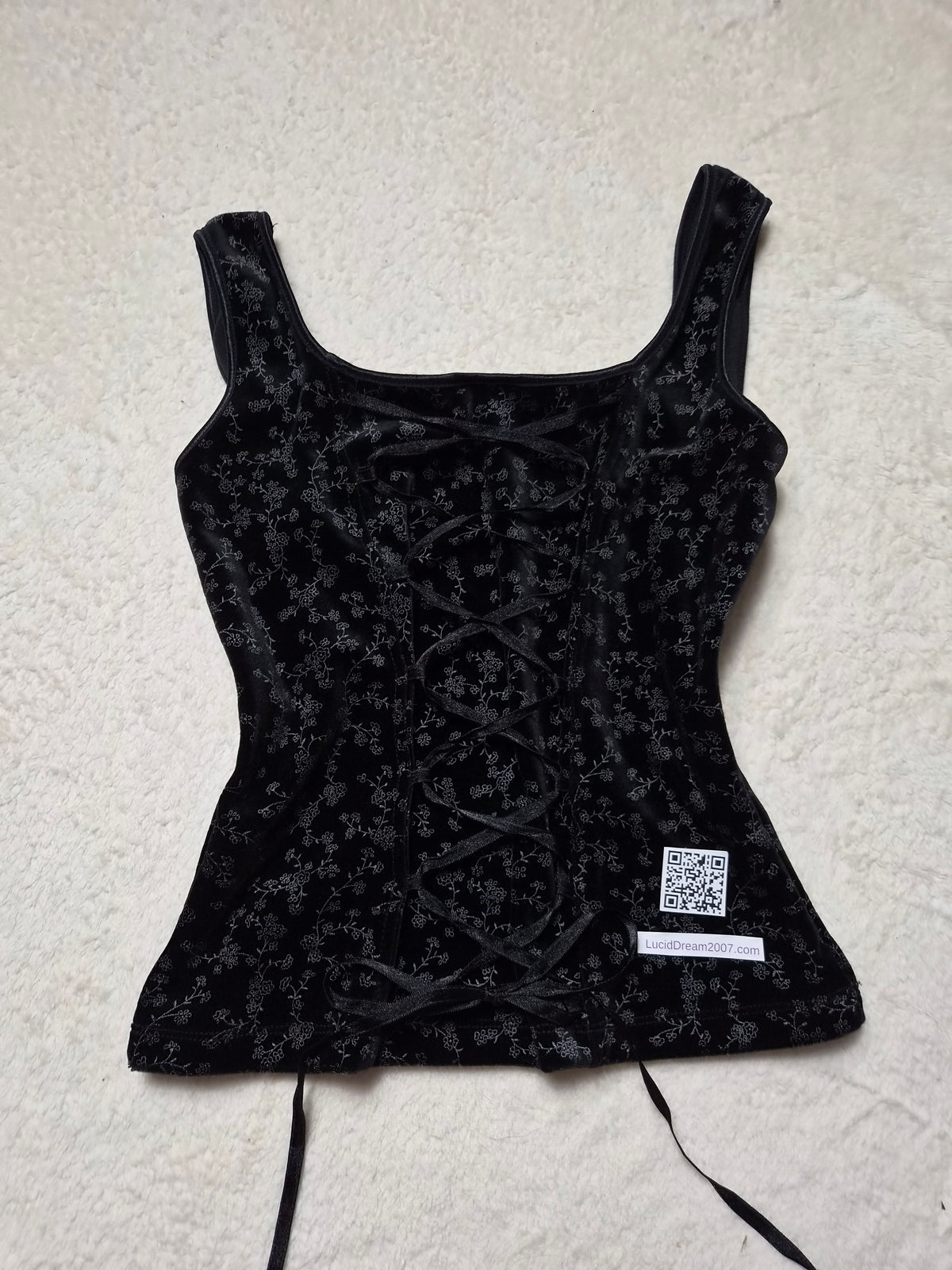 Haut motif velours dos lacé