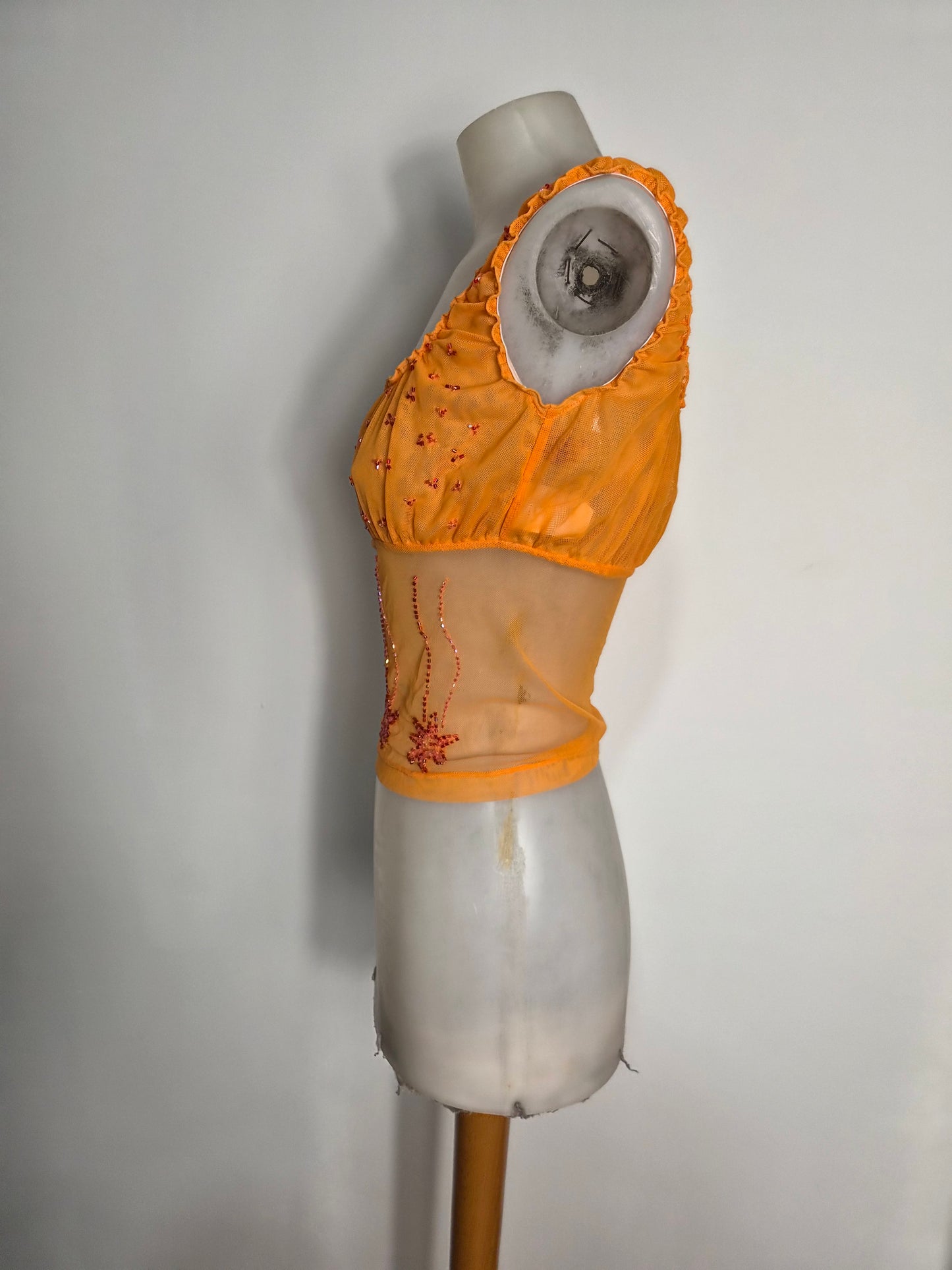 Haut en voile brodé orange