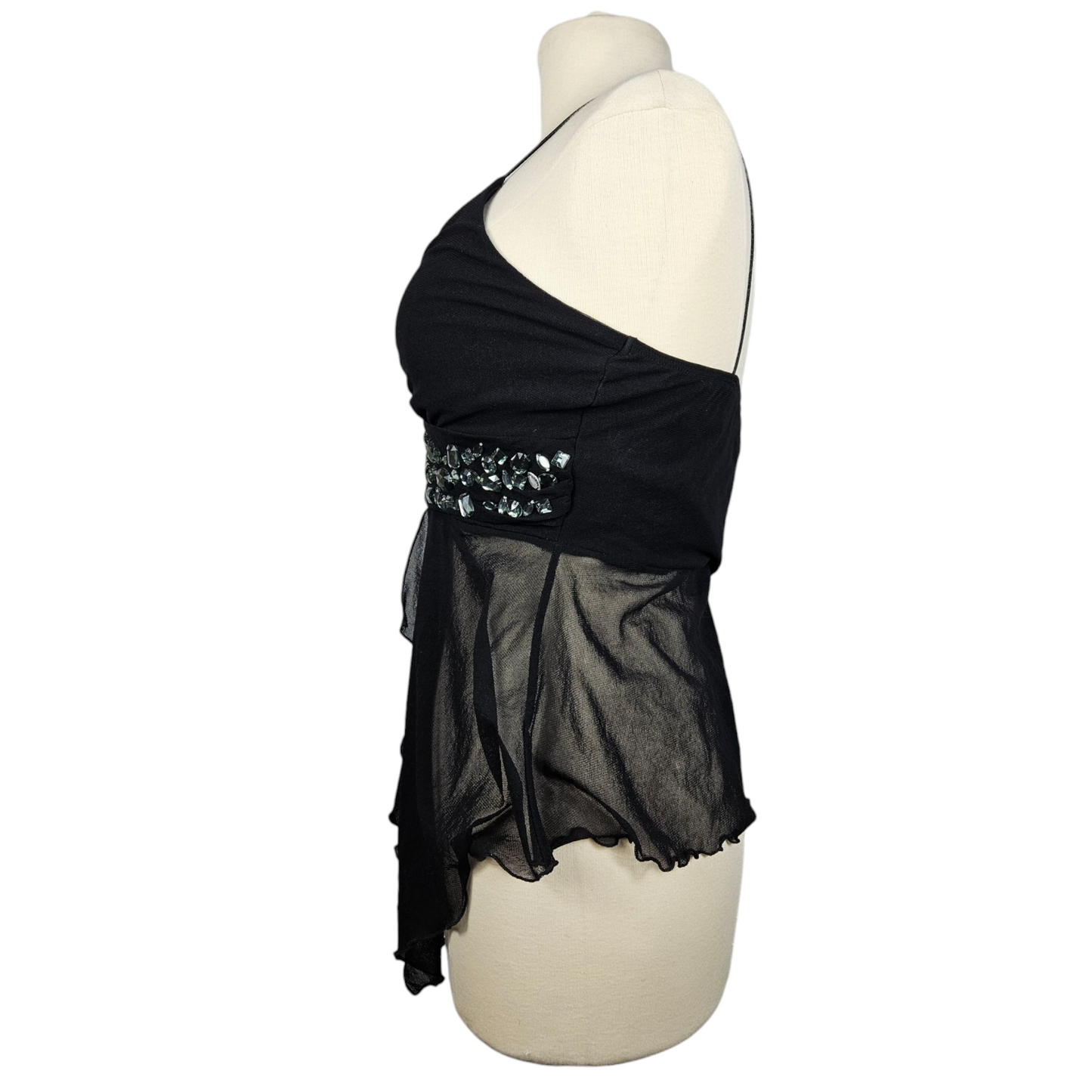 Top asymétrique brodé de pierres