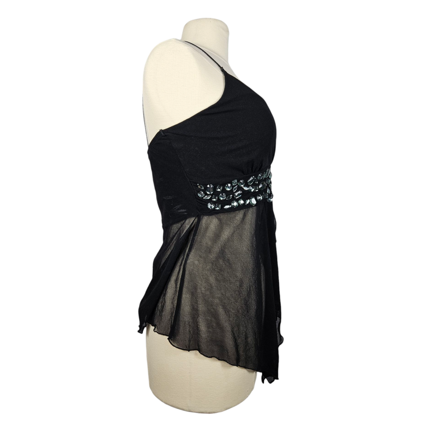 Top asymétrique brodé de pierres