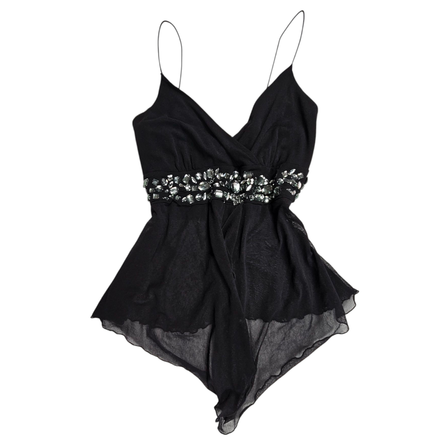 Top asymétrique brodé de pierres