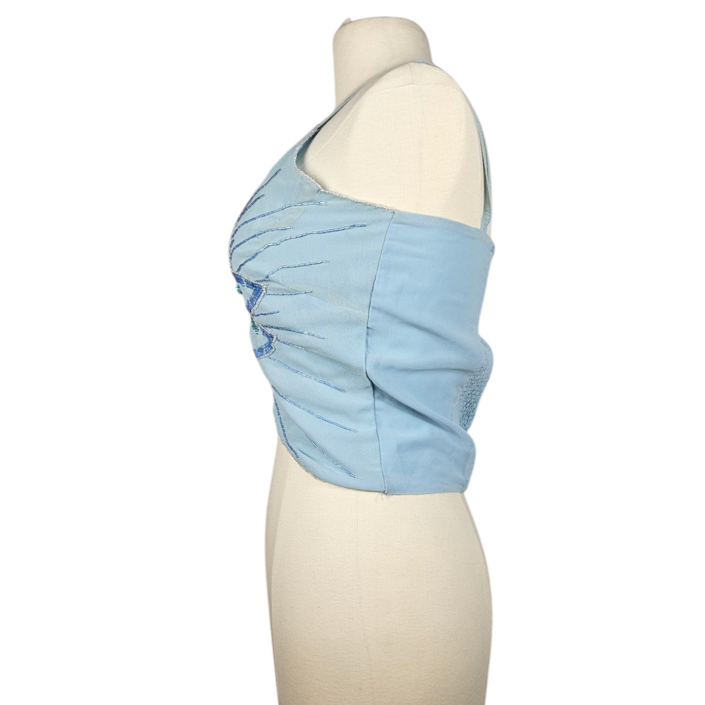 Haut court bleu en voile brodé