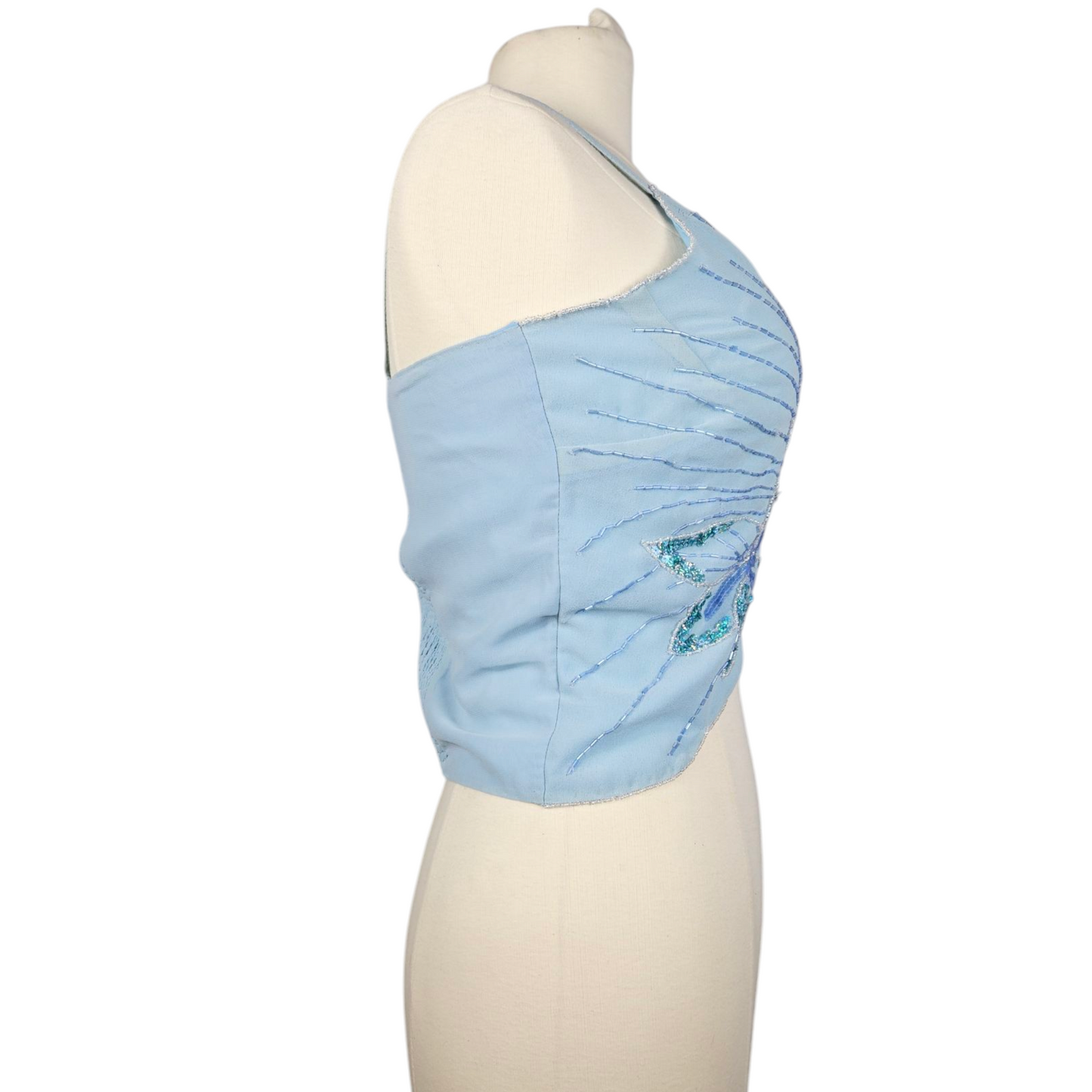 Haut court bleu en voile brodé