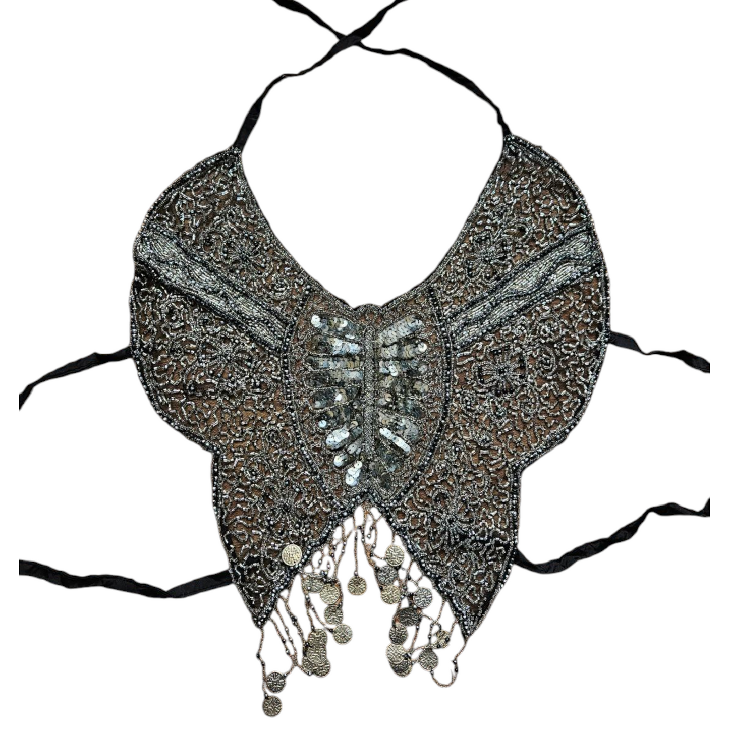 Dos nu brodé de perles et sequins