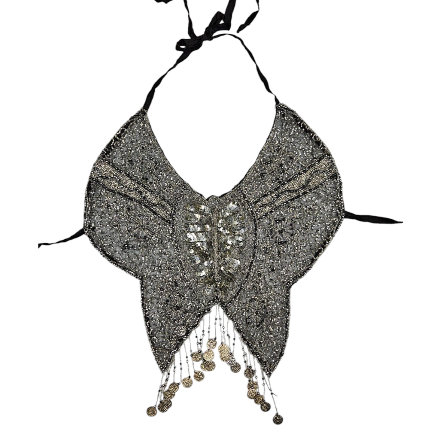 Dos nu brodé de perles et sequins
