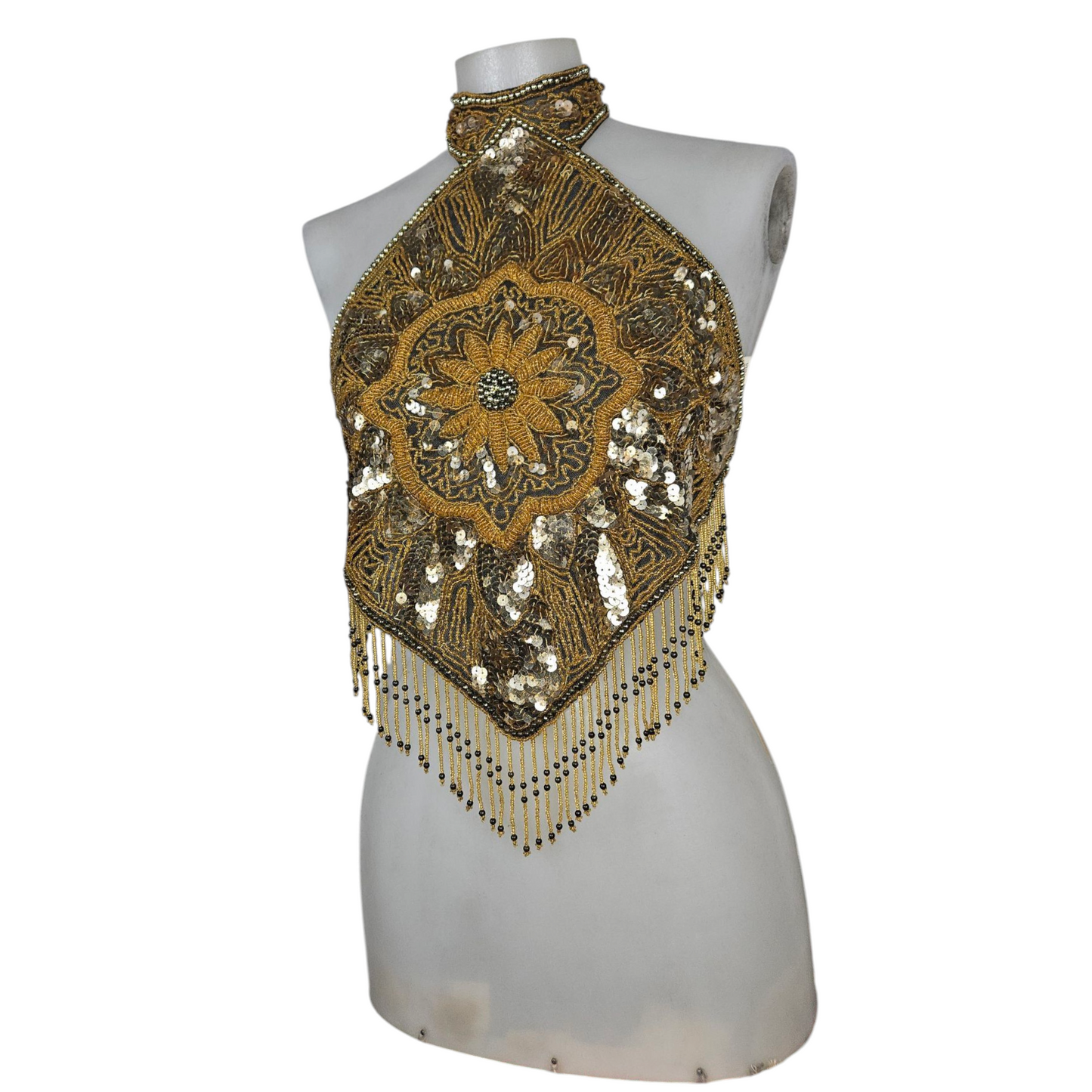 Haut dos nu brodé de perles et sequins doré