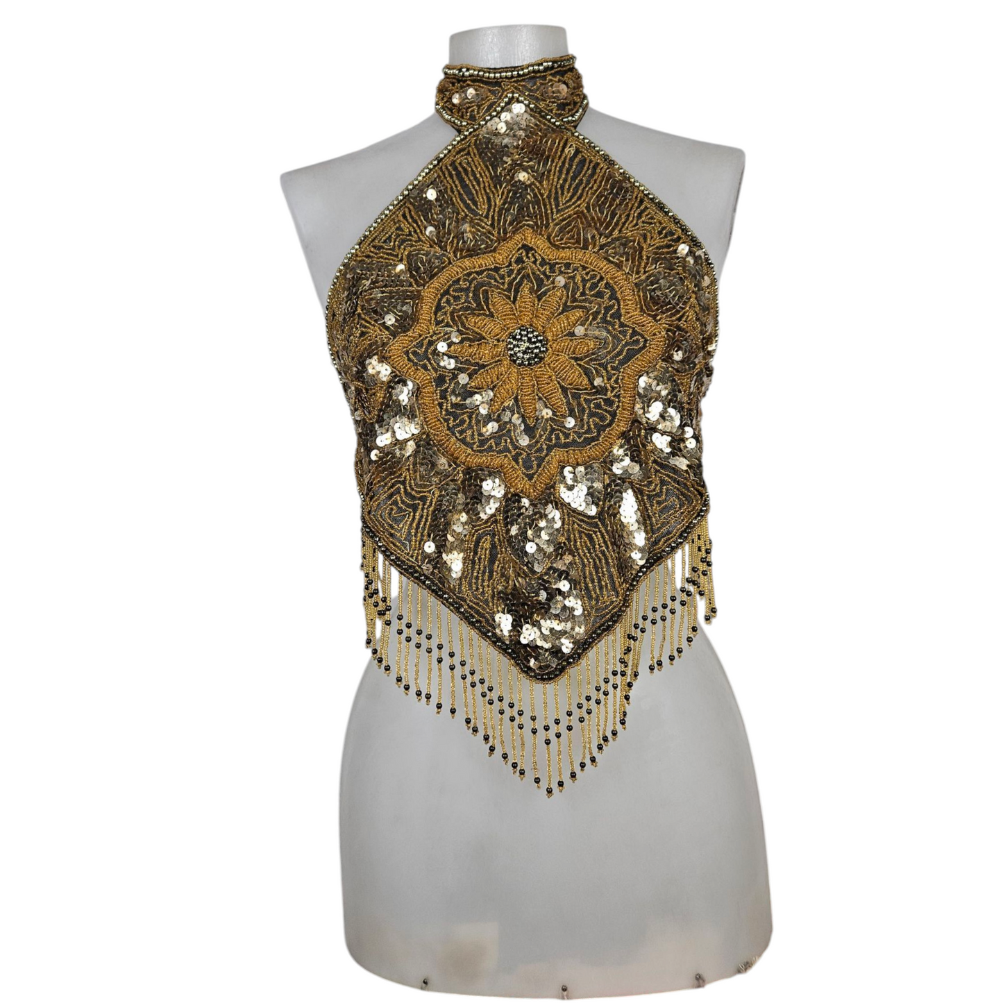 Haut dos nu brodé de perles et sequins doré
