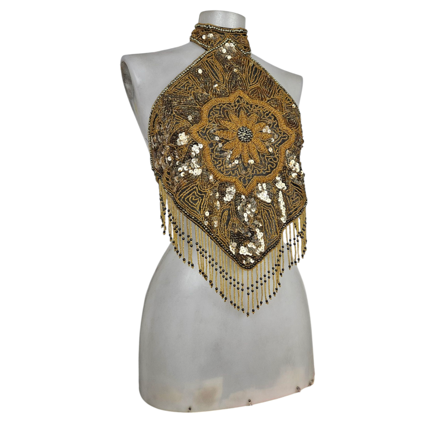 Haut dos nu brodé de perles et sequins doré