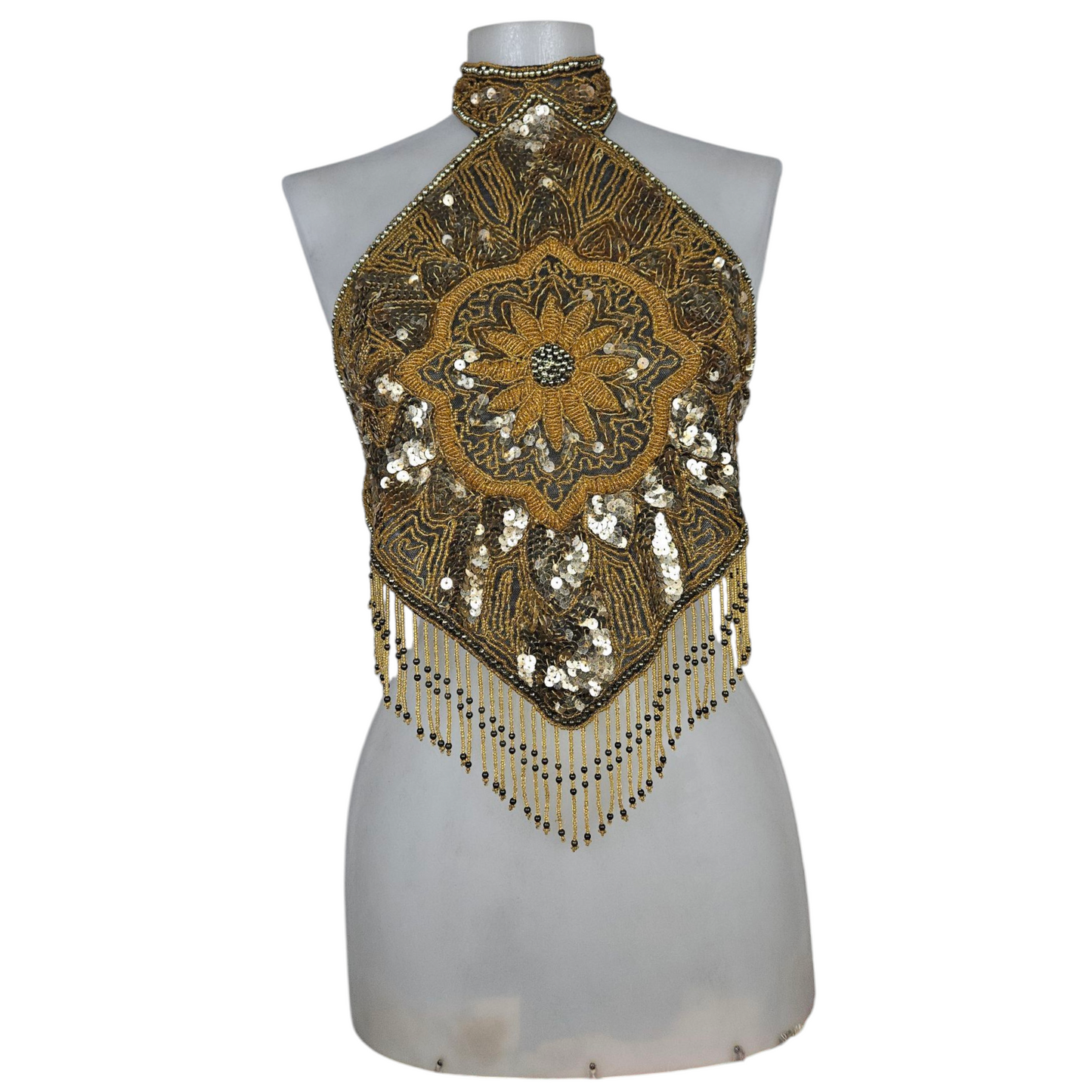 Haut dos nu brodé de perles et sequins doré