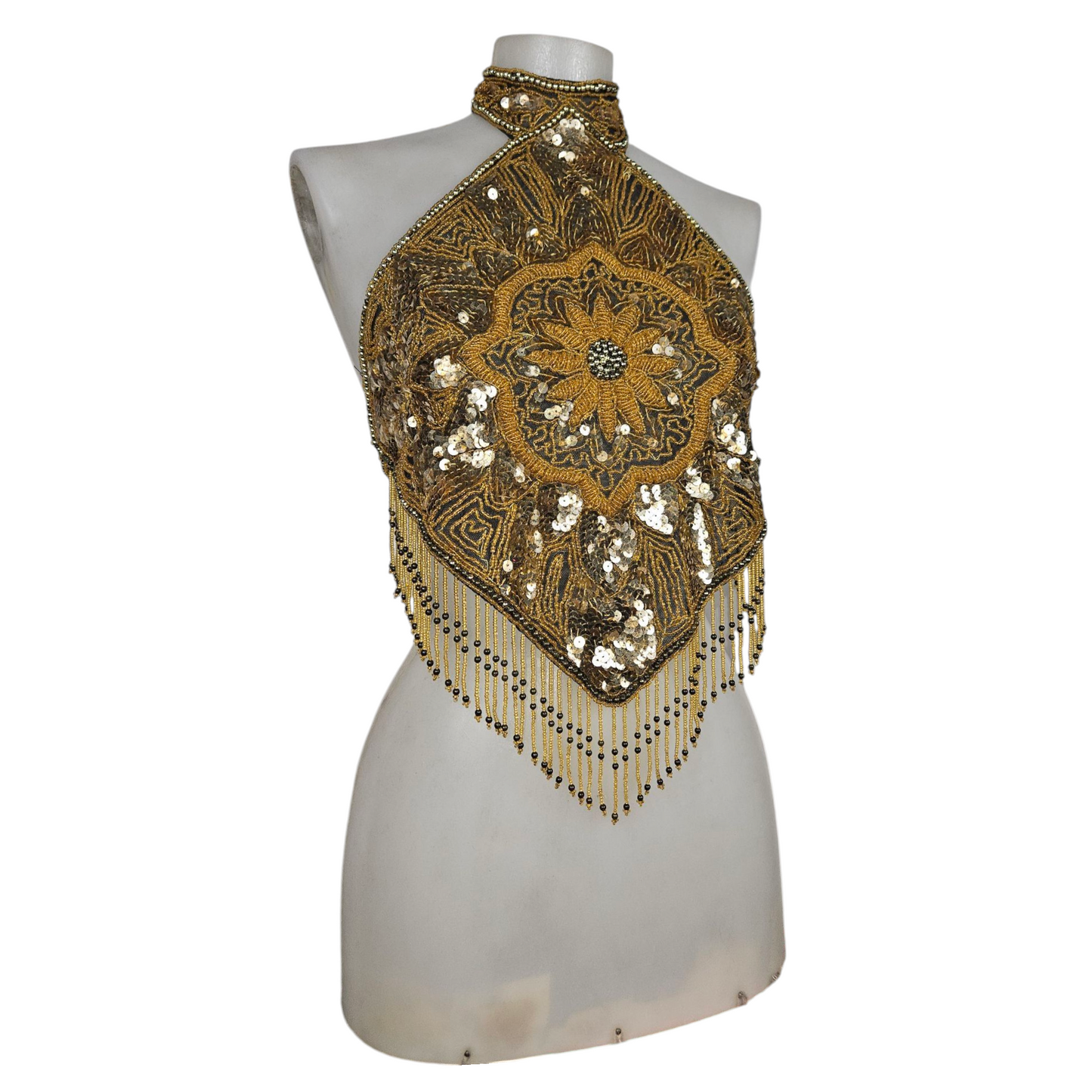 Haut dos nu brodé de perles et sequins doré