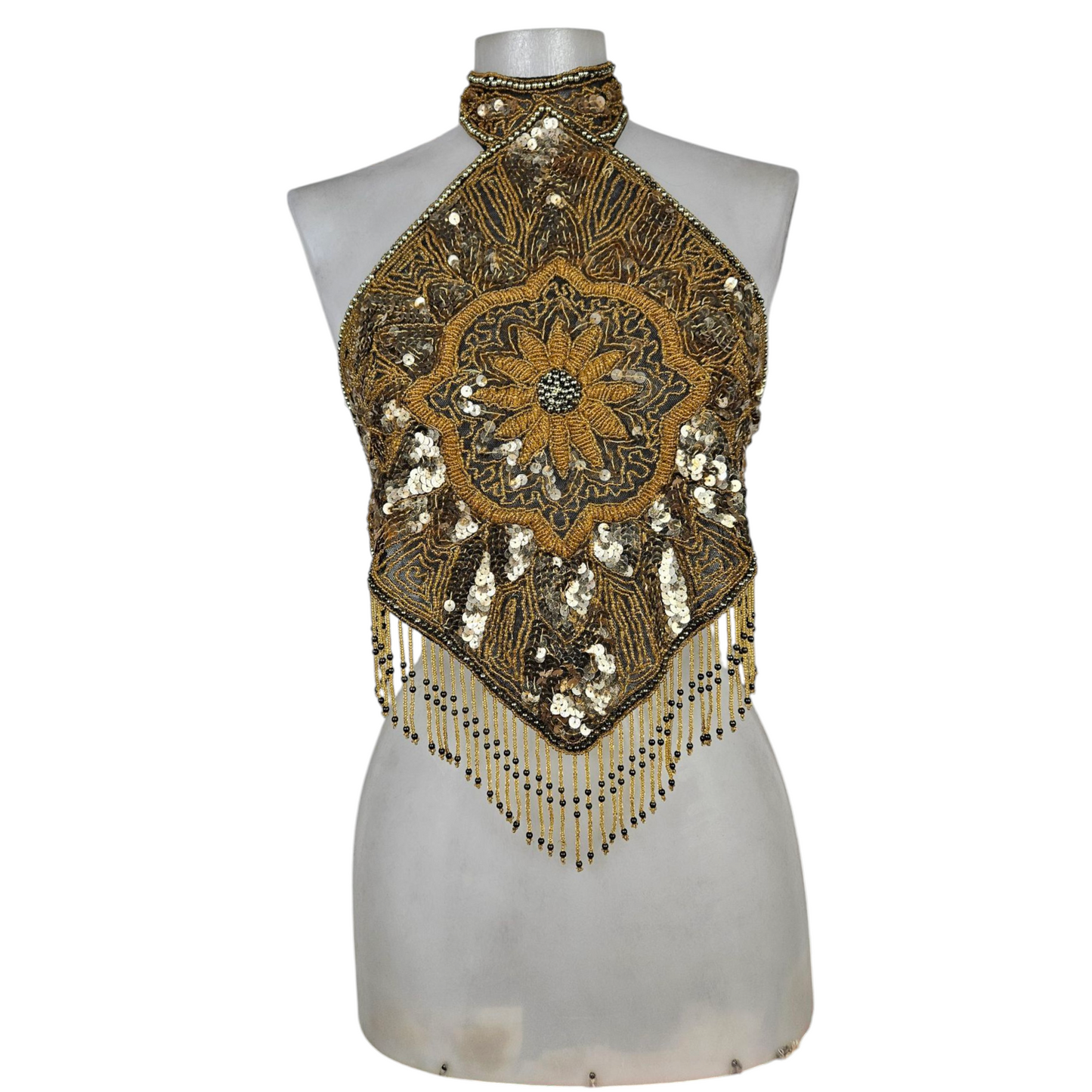 Haut dos nu brodé de perles et sequins doré