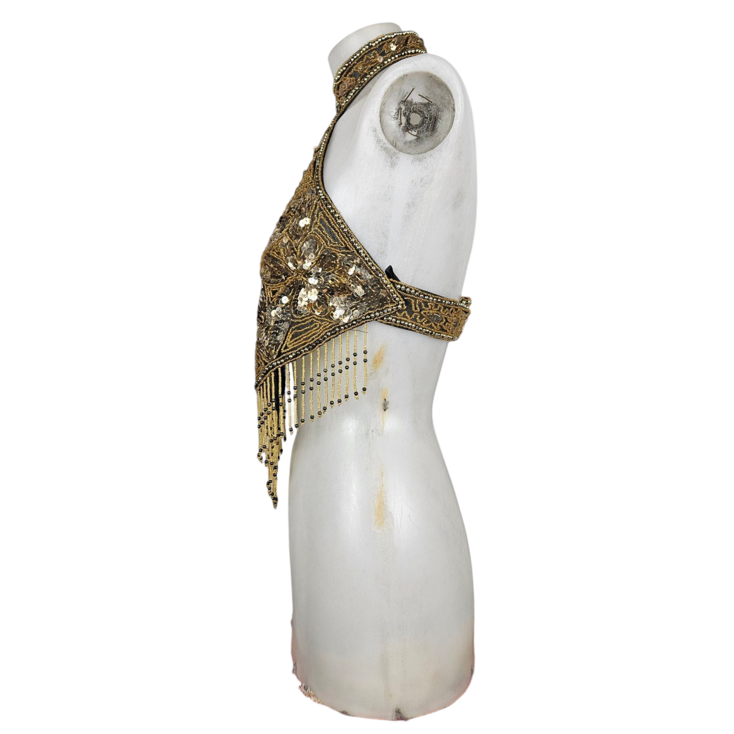 Haut dos nu brodé de perles et sequins doré