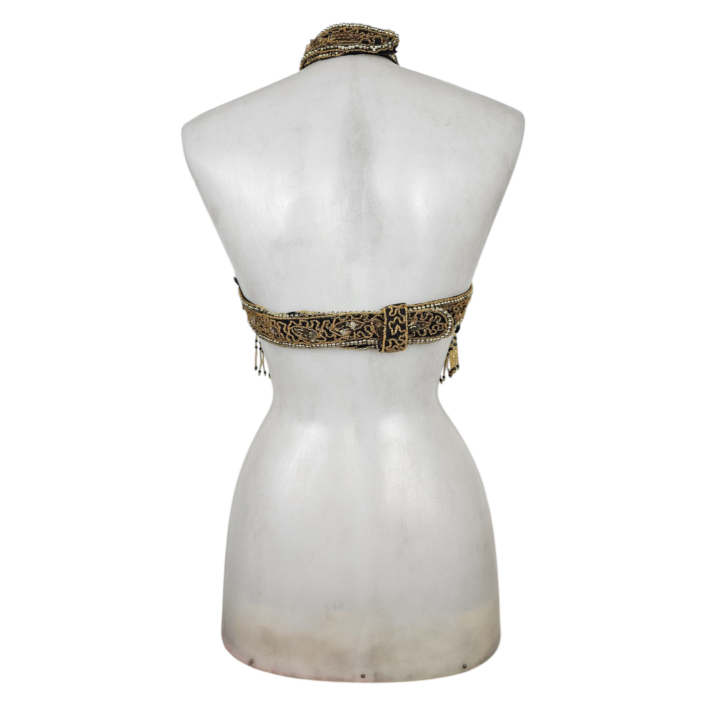 Haut dos nu brodé de perles et sequins doré