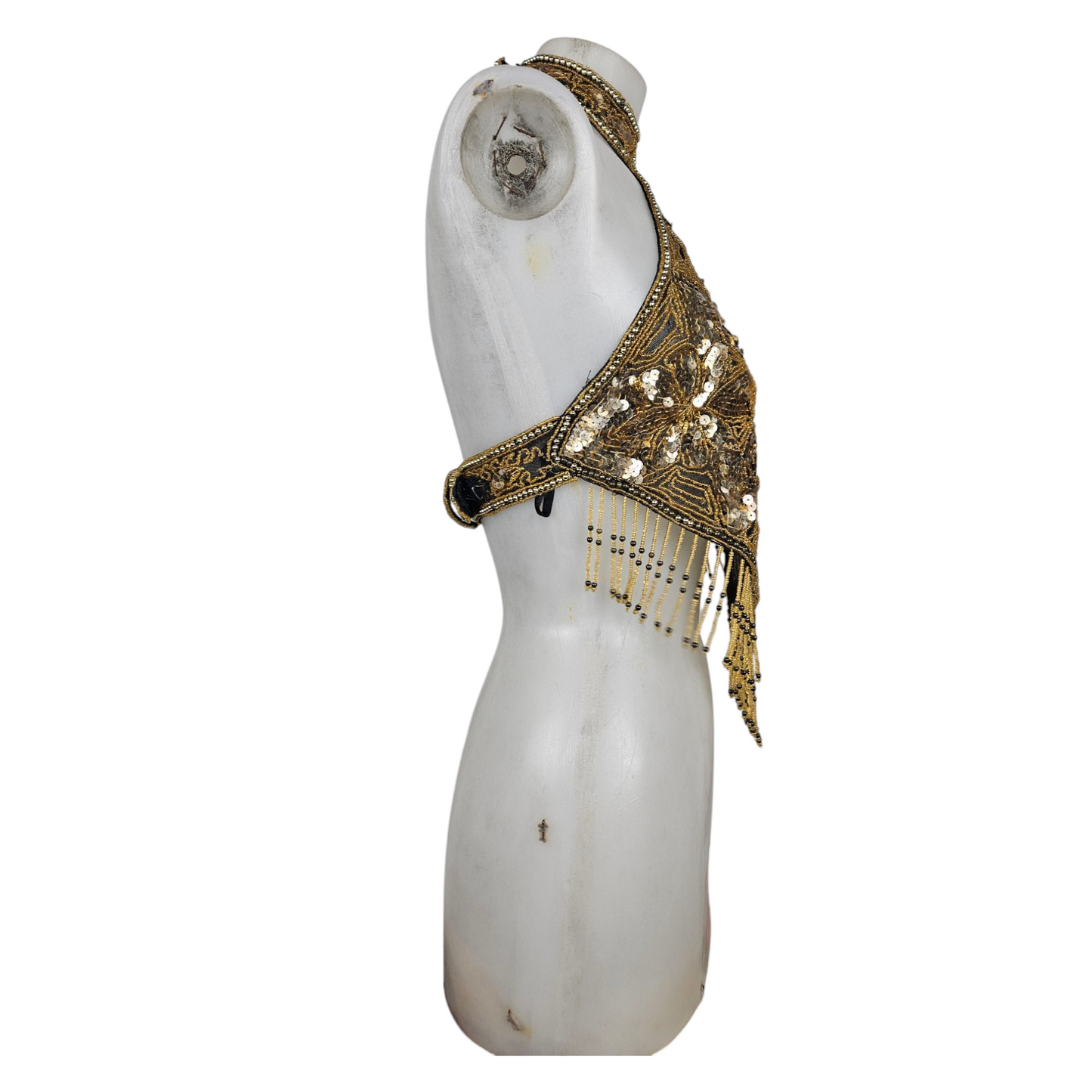 Haut dos nu brodé de perles et sequins doré