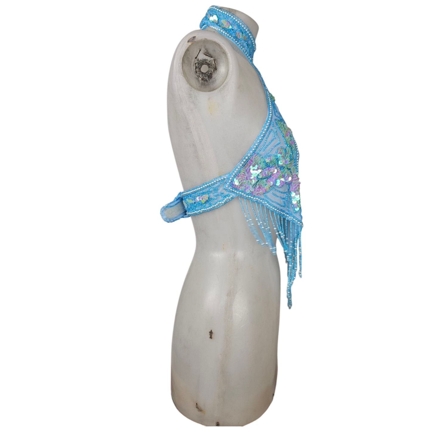 Dos nu brodé de perles et sequins bleu