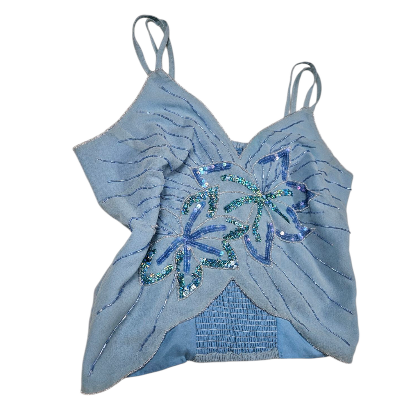 Haut court bleu en voile brodé