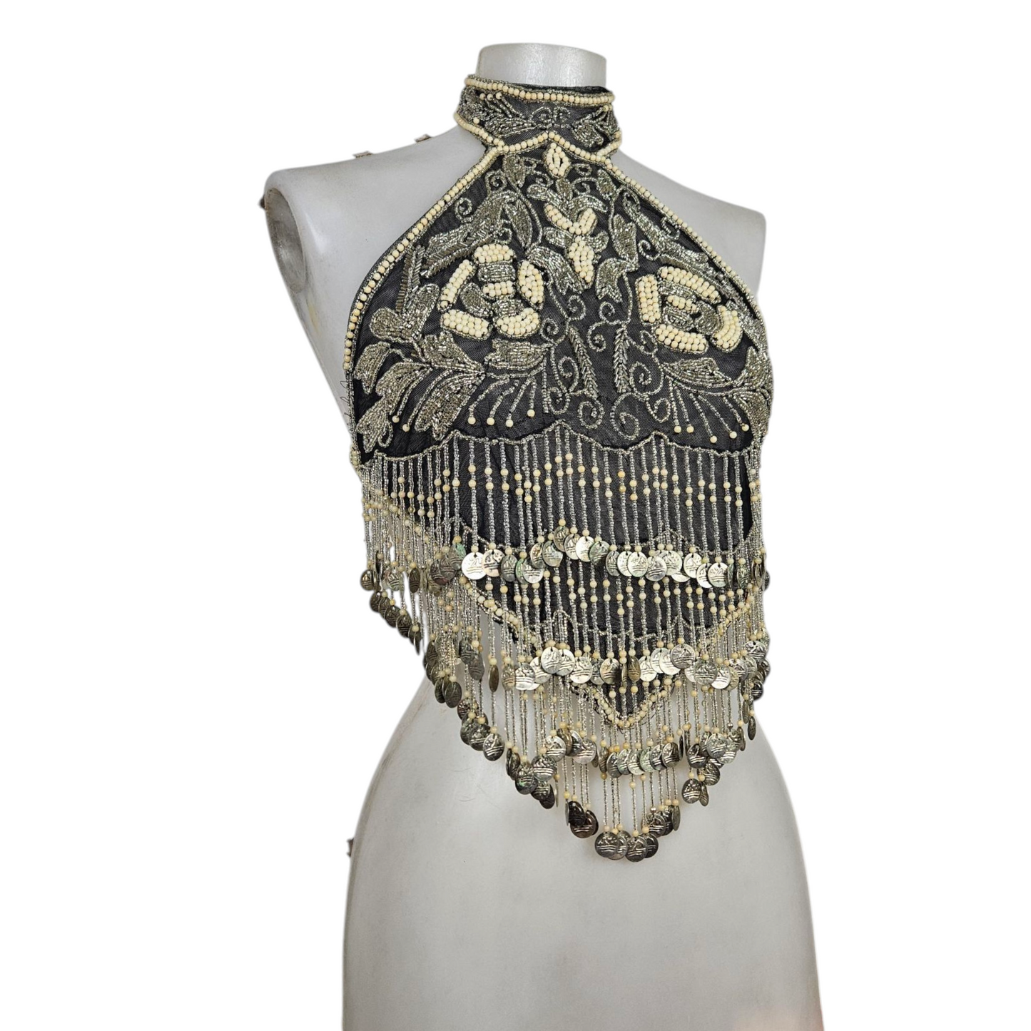 Haut dos nu brodé de perles en verre et sequins
