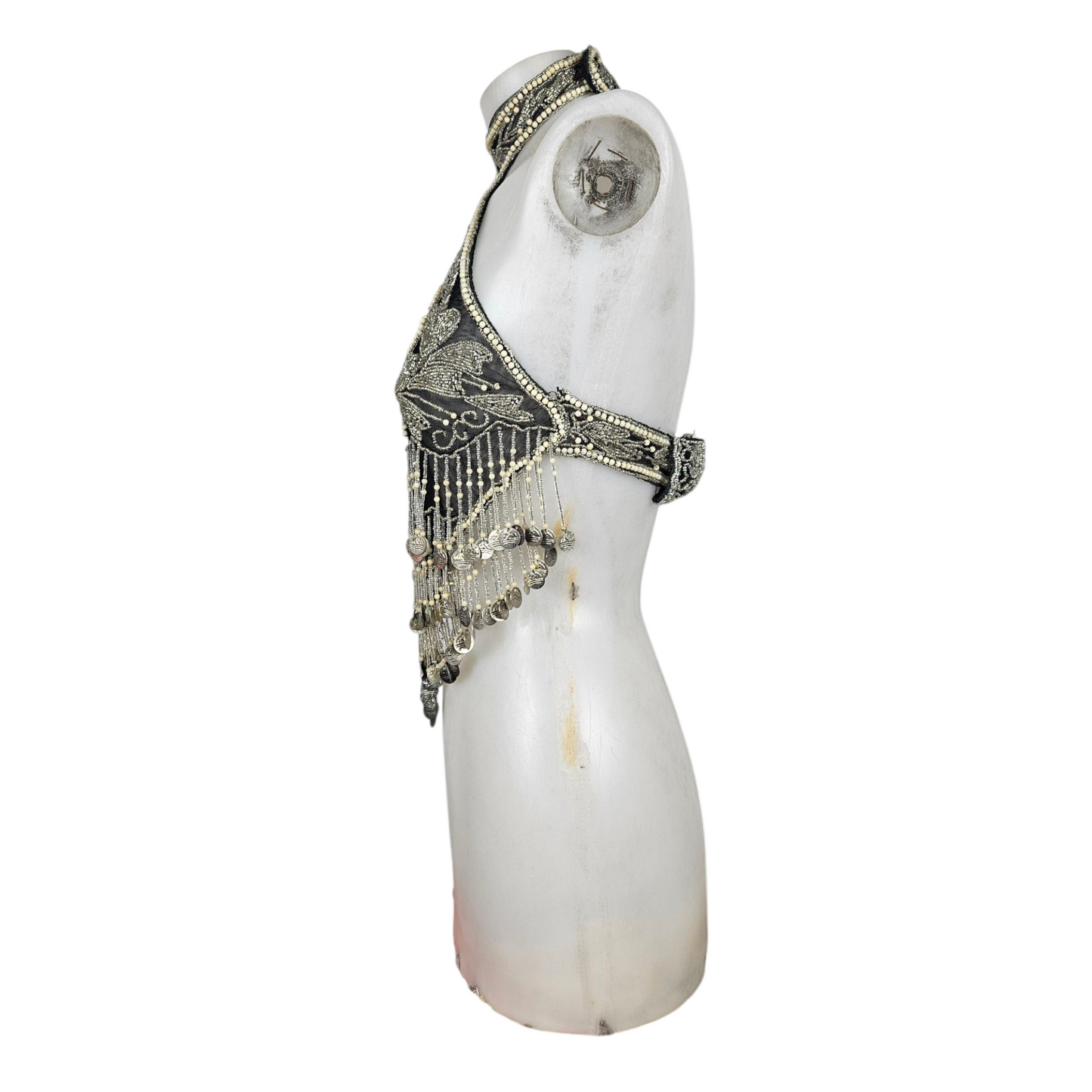 Haut dos nu brodé de perles en verre et sequins