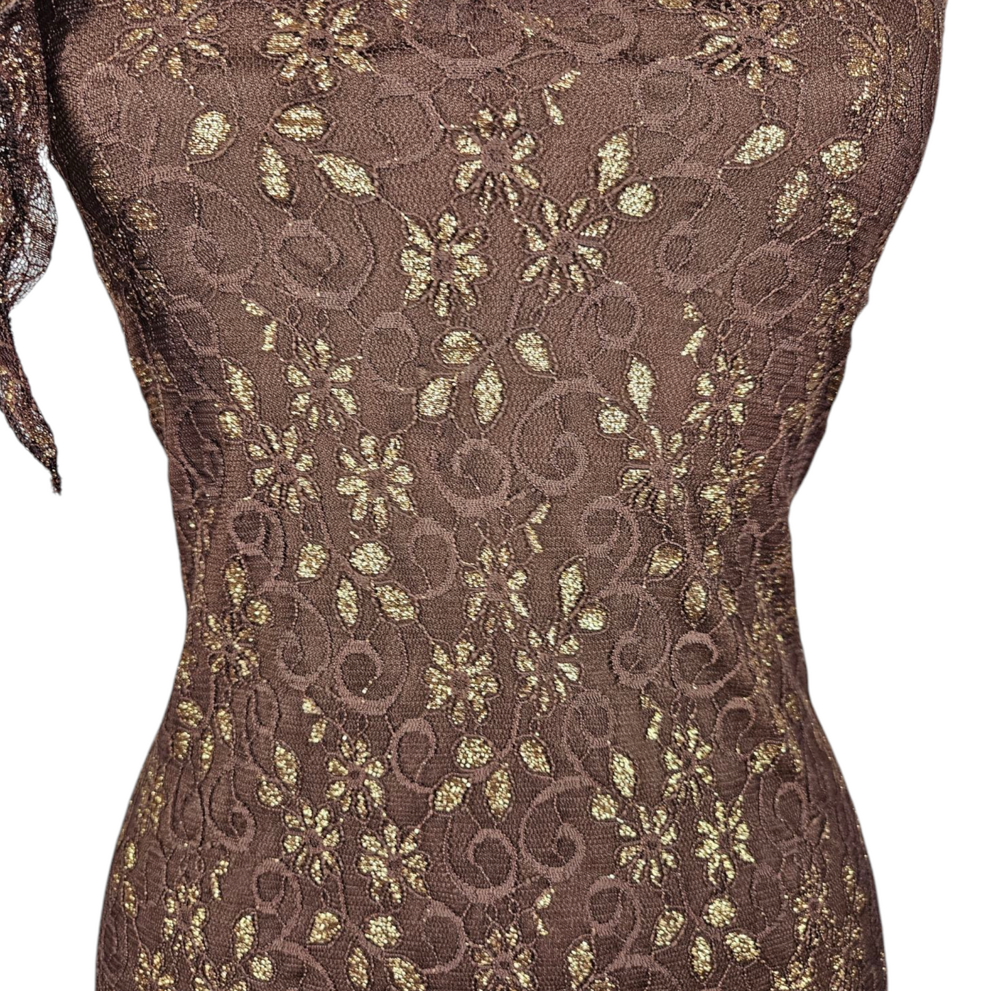 Robe dos nu en dentelle marron et dorée