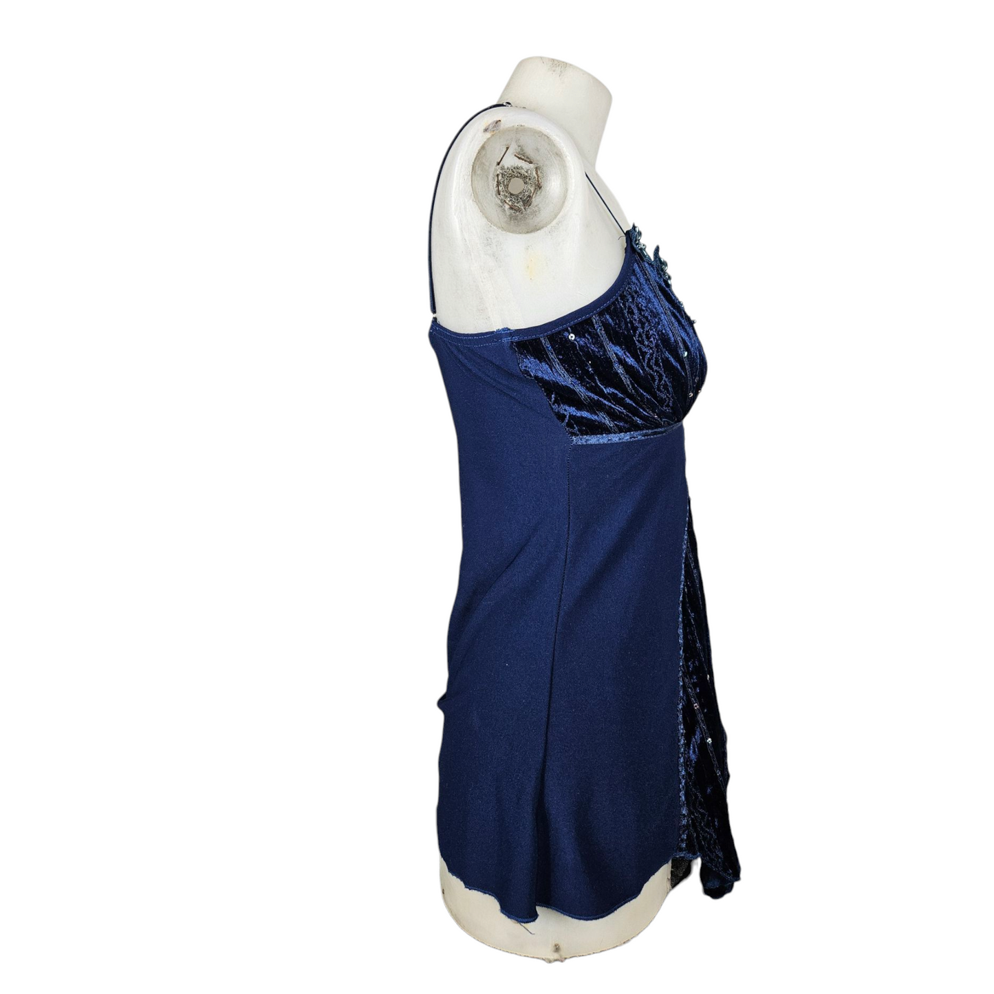 Asymmetrical top in embroidered velvet