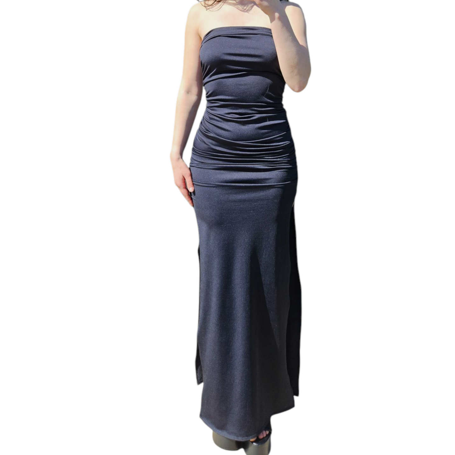 Robe strapless noire fendue