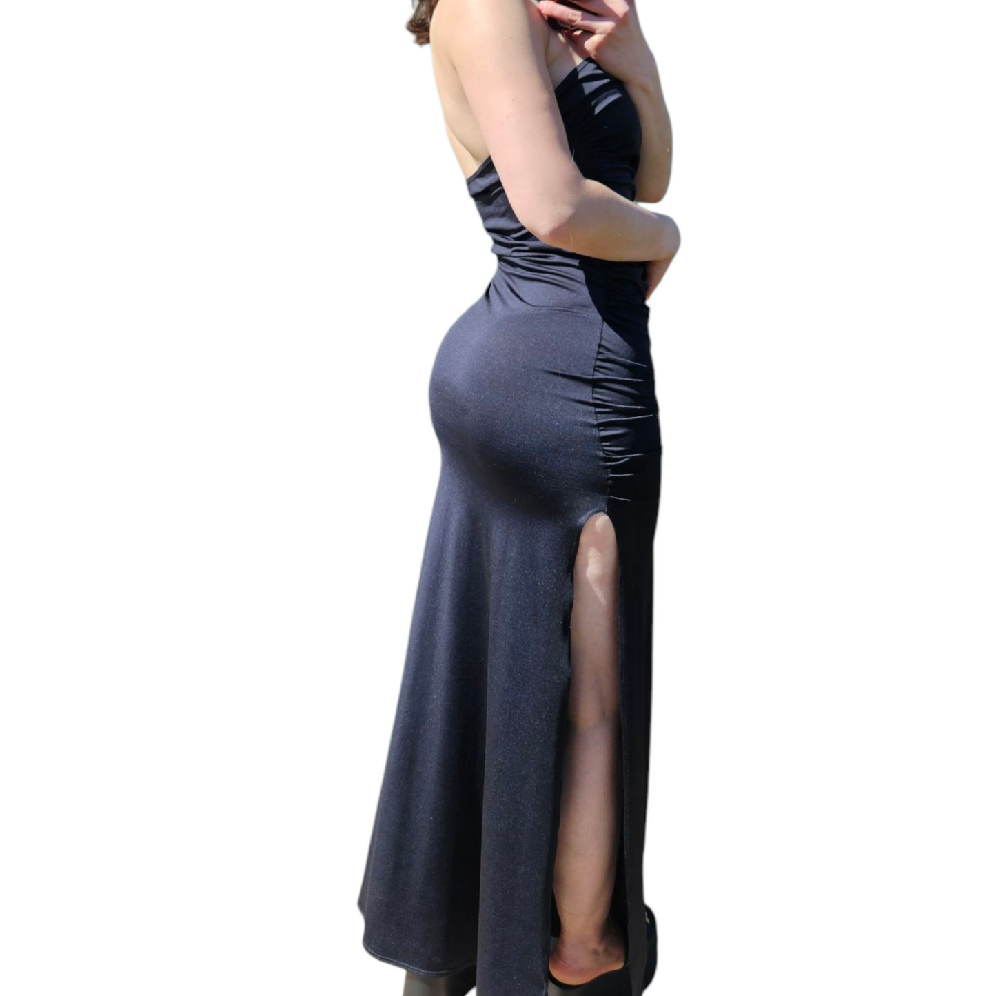 Robe strapless noire fendue
