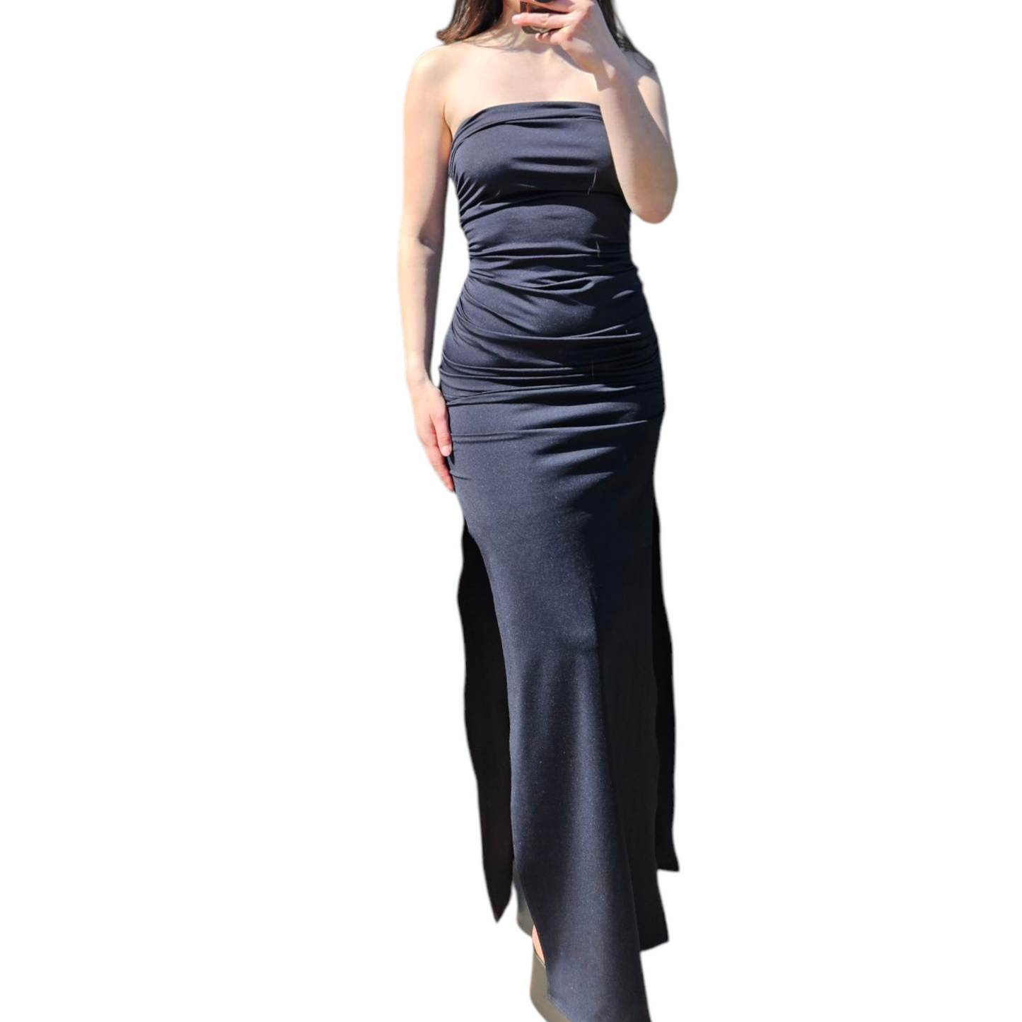 Robe strapless noire fendue