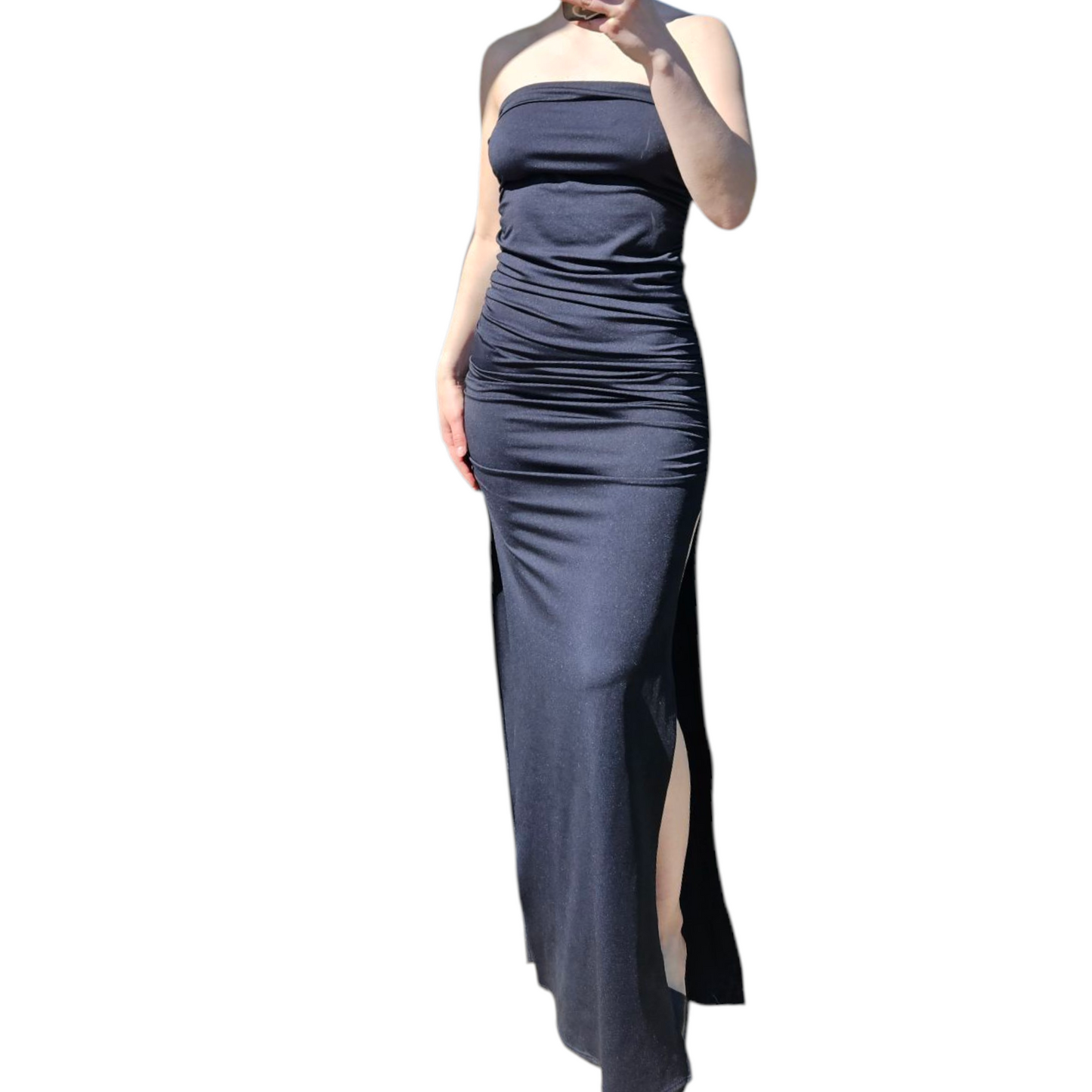 Robe strapless noire fendue