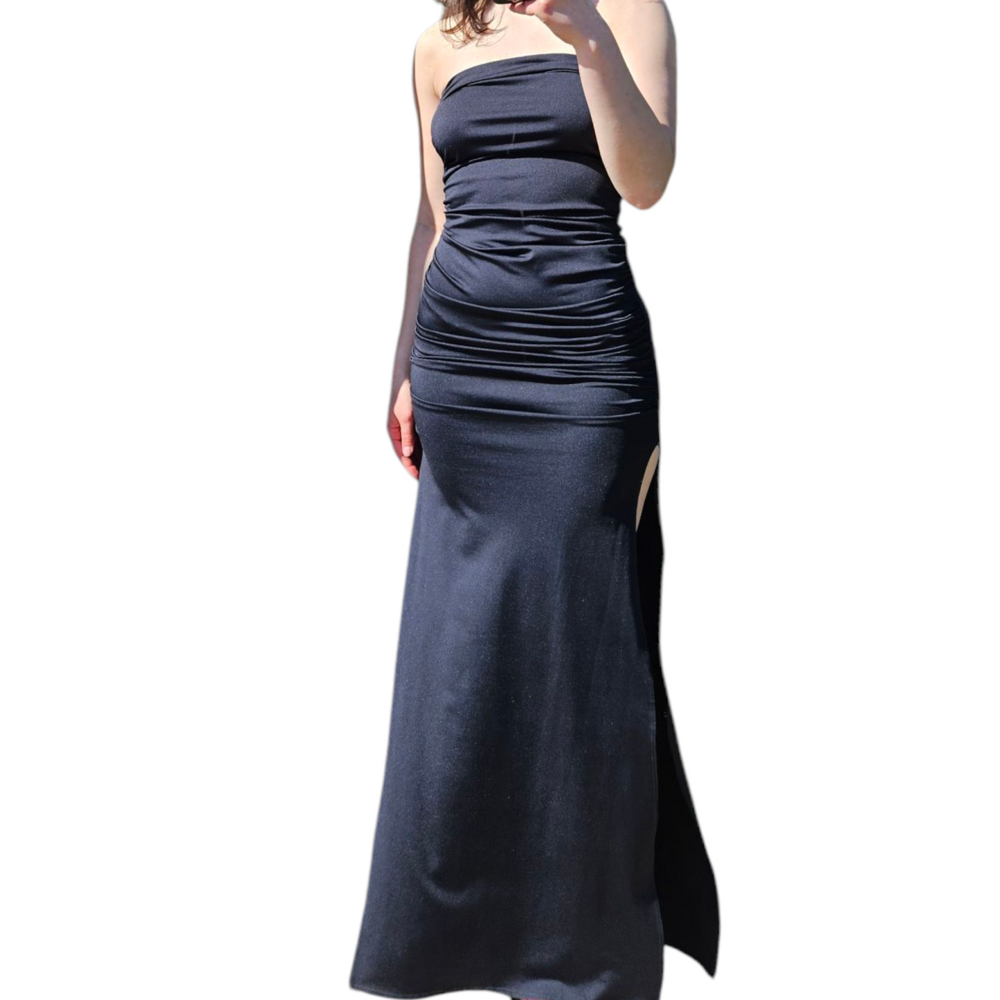 Robe strapless noire fendue