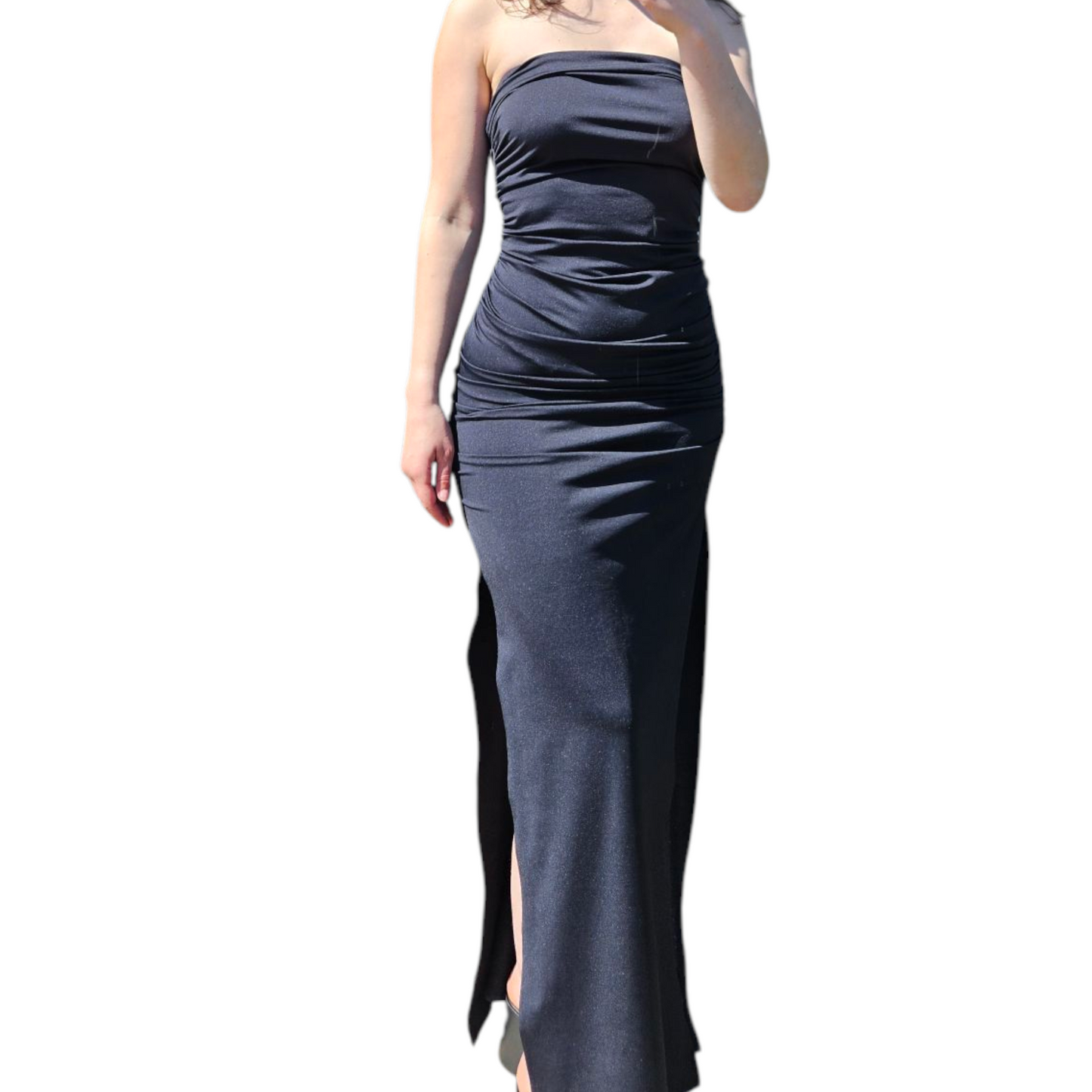 Robe strapless noire fendue