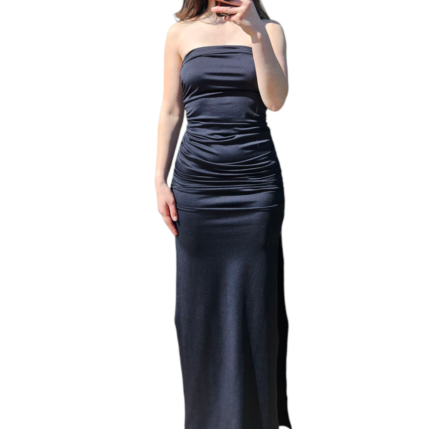 Robe strapless noire fendue