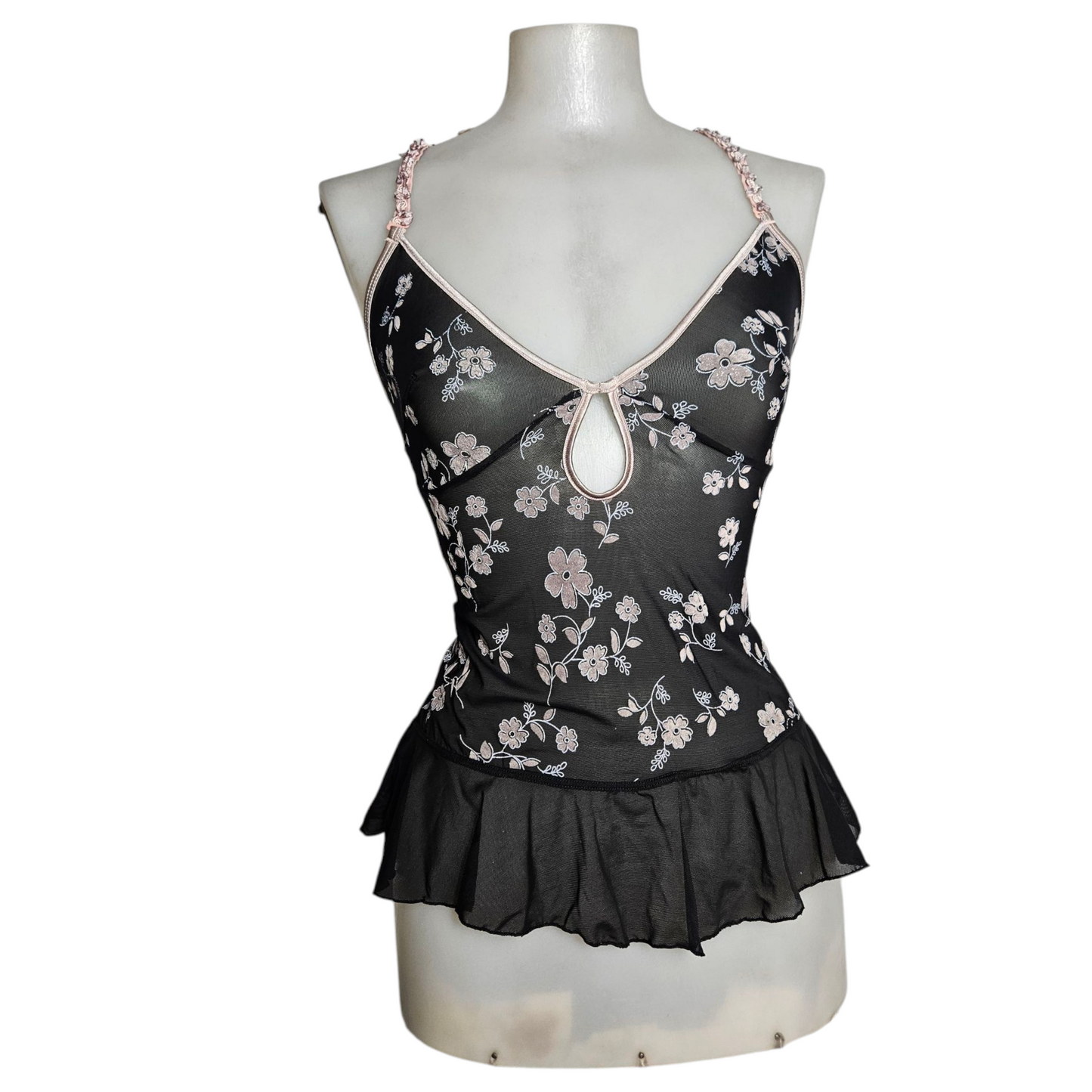 Black floral voile top