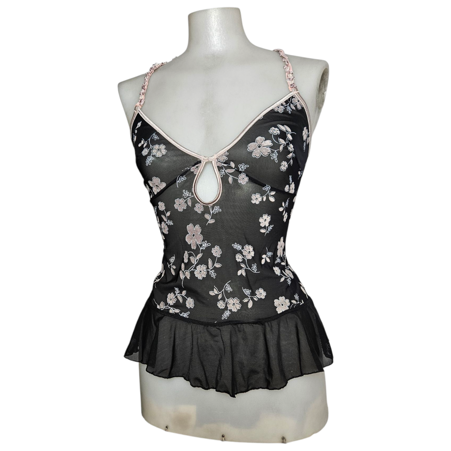 Black floral voile top